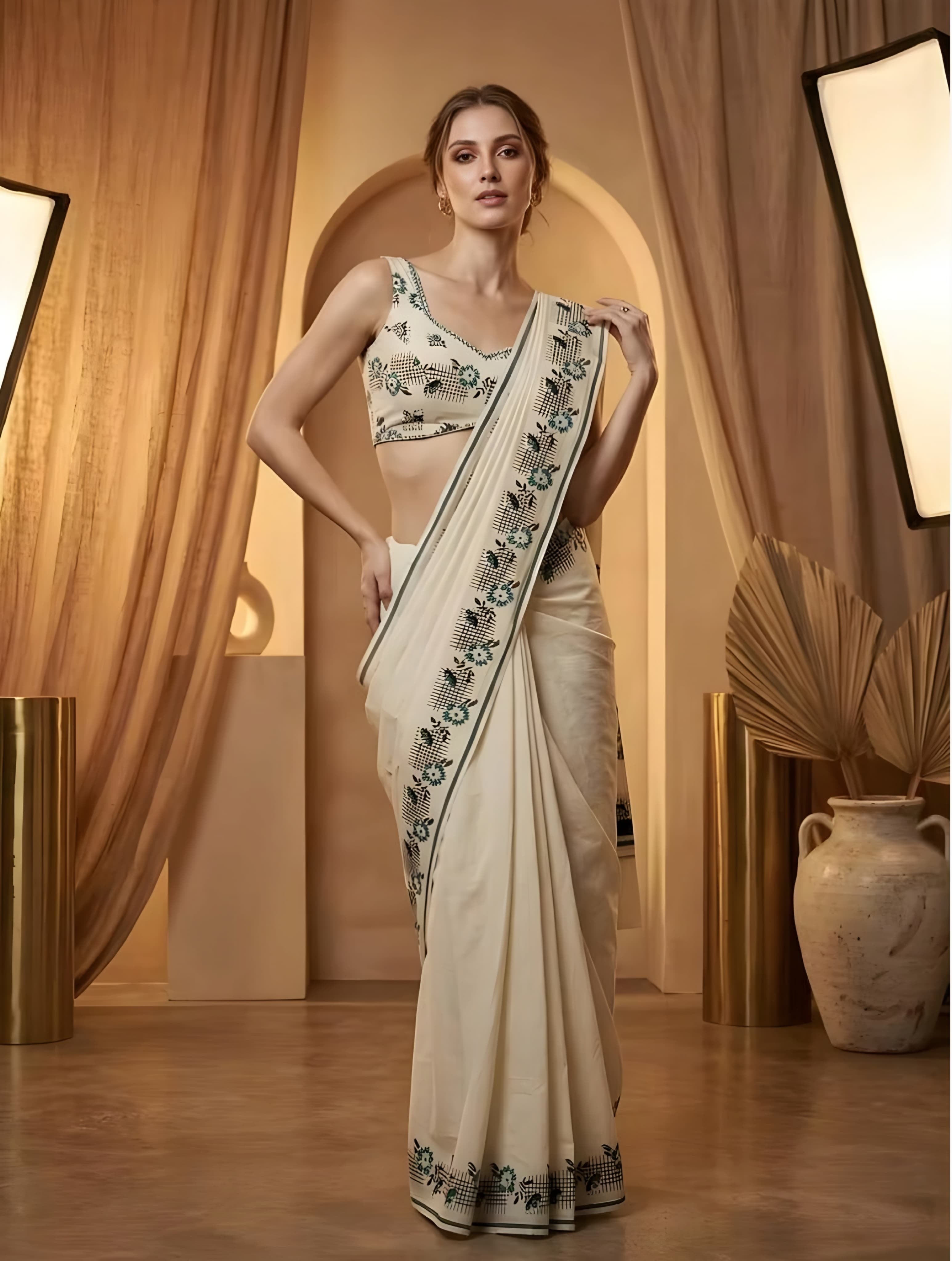 Puliyirakara set saree with color full trending printing with blouse _6.25 meter