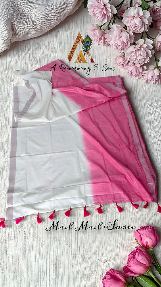 Mul Mul Dye Cotton Saree with kunjalam
