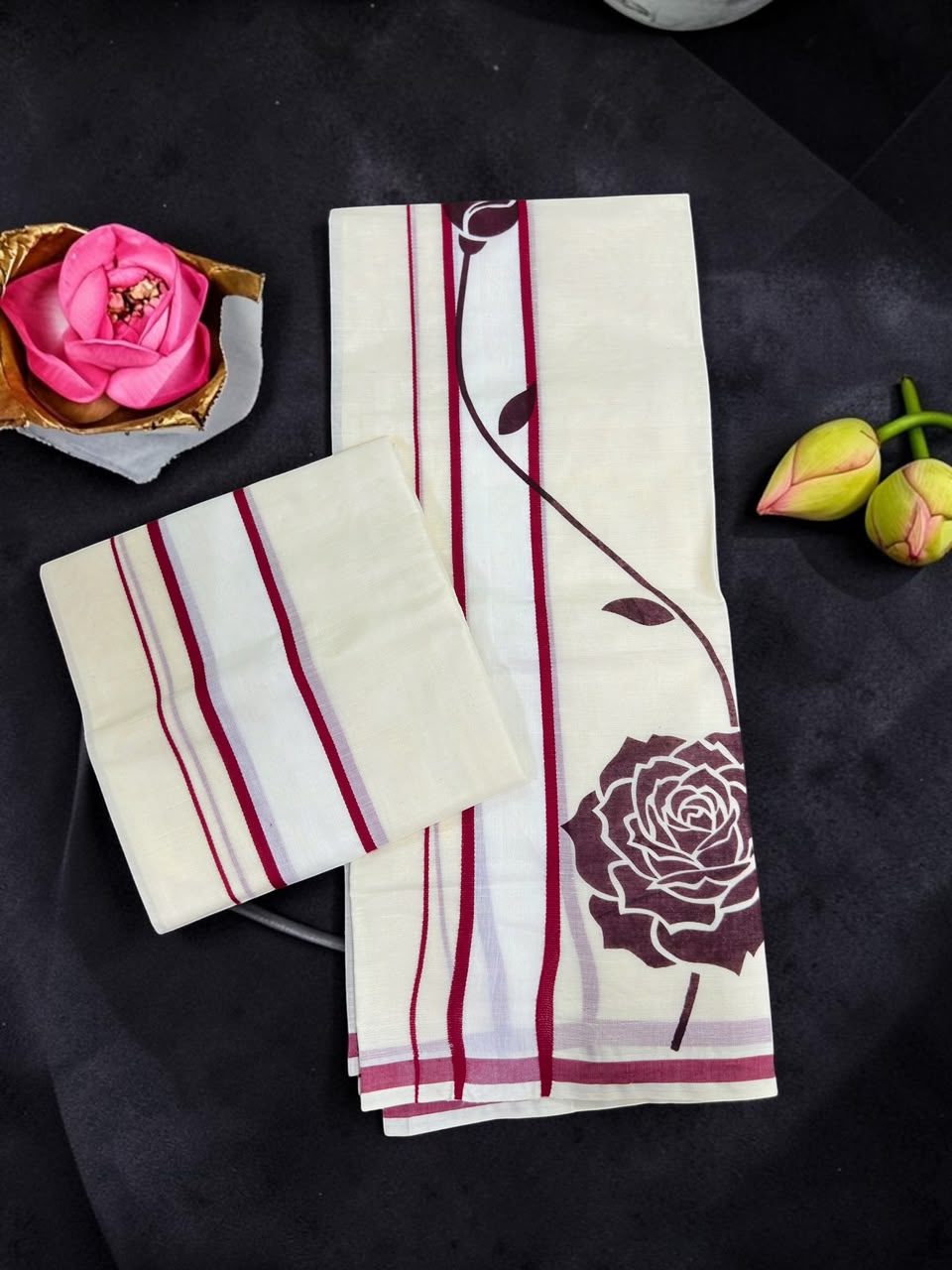 Trending Ladies Set mundu with long flower print