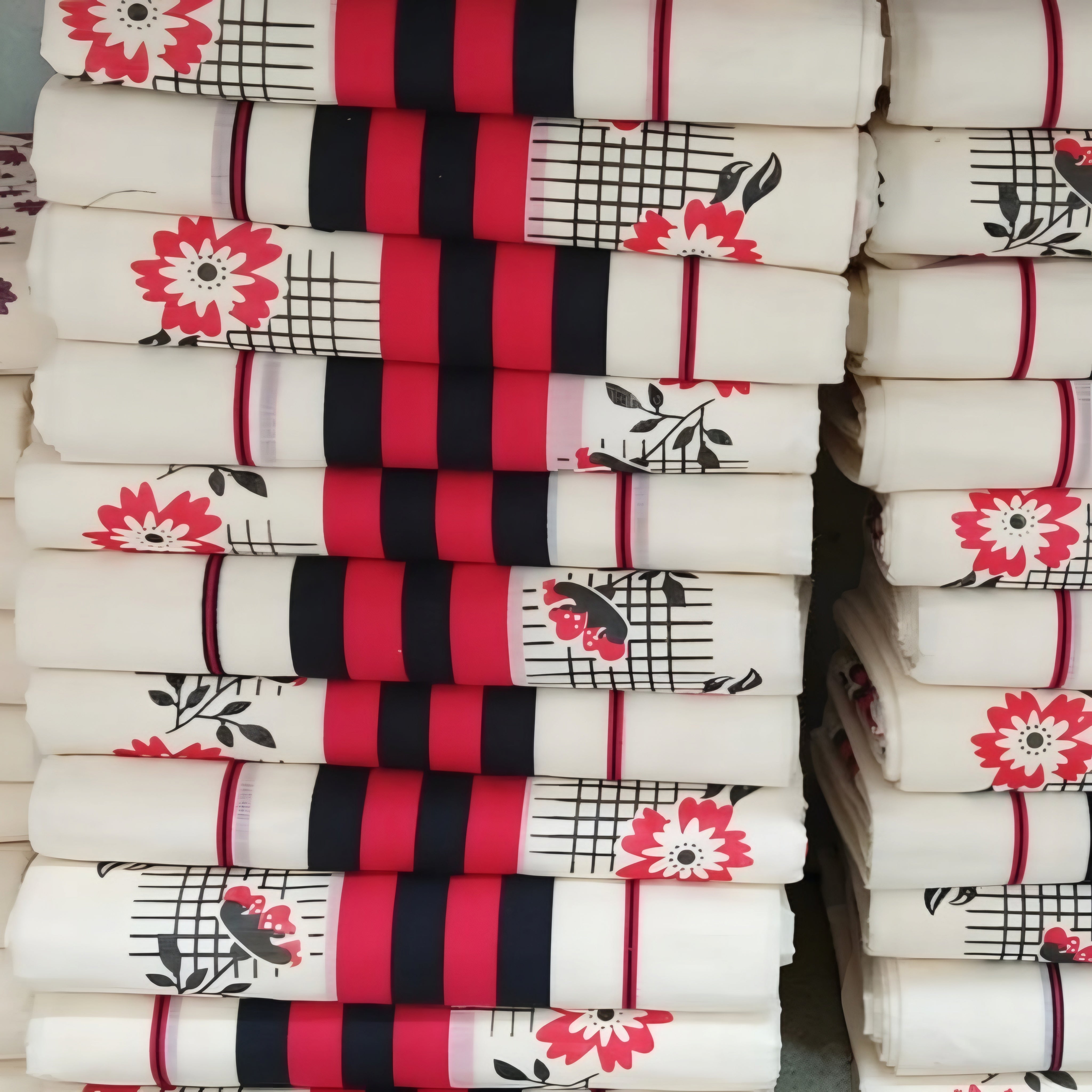 Red and Black Set mundu with Elegant print _ extra length