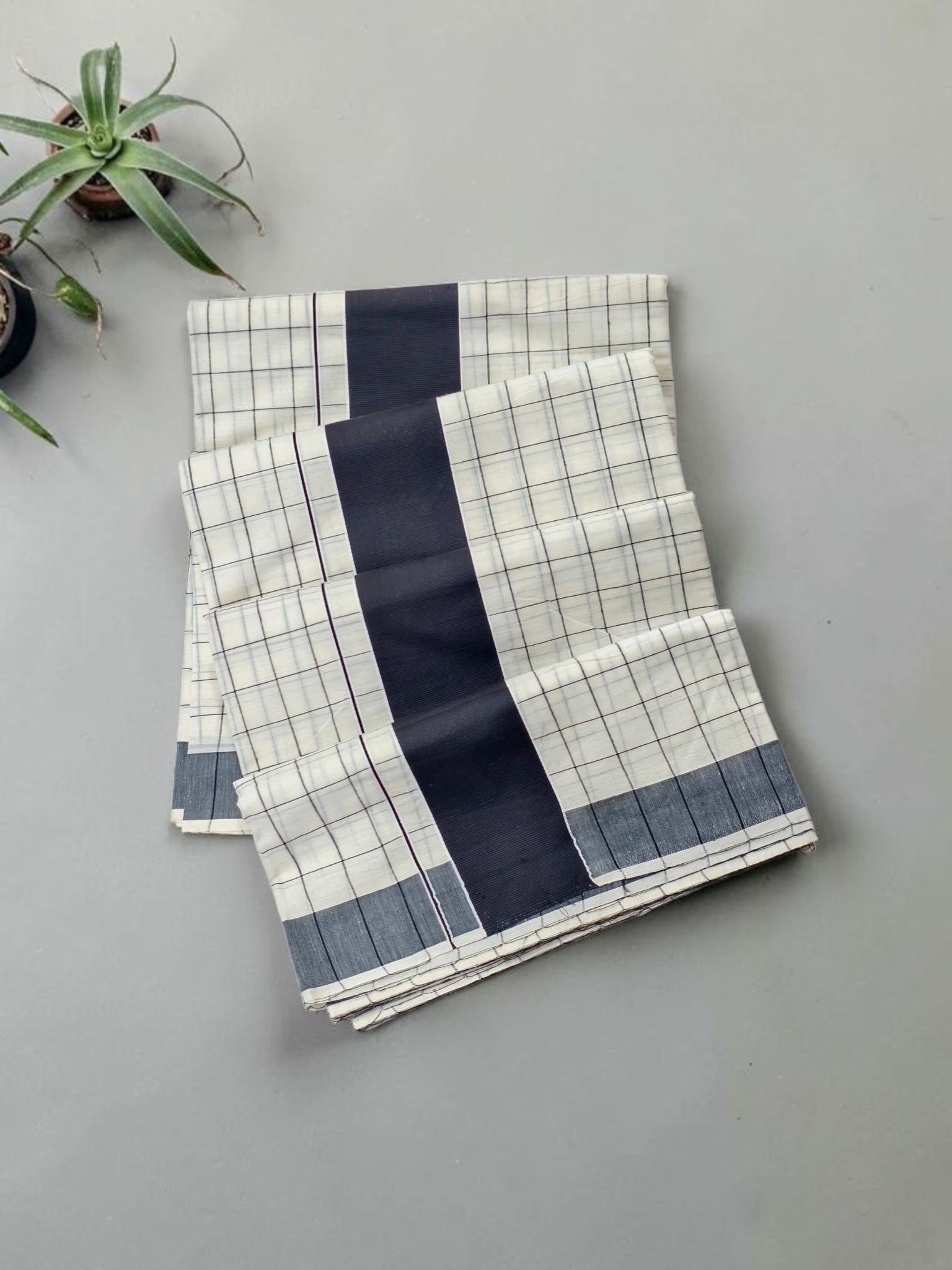Black check cotton saree with blouse