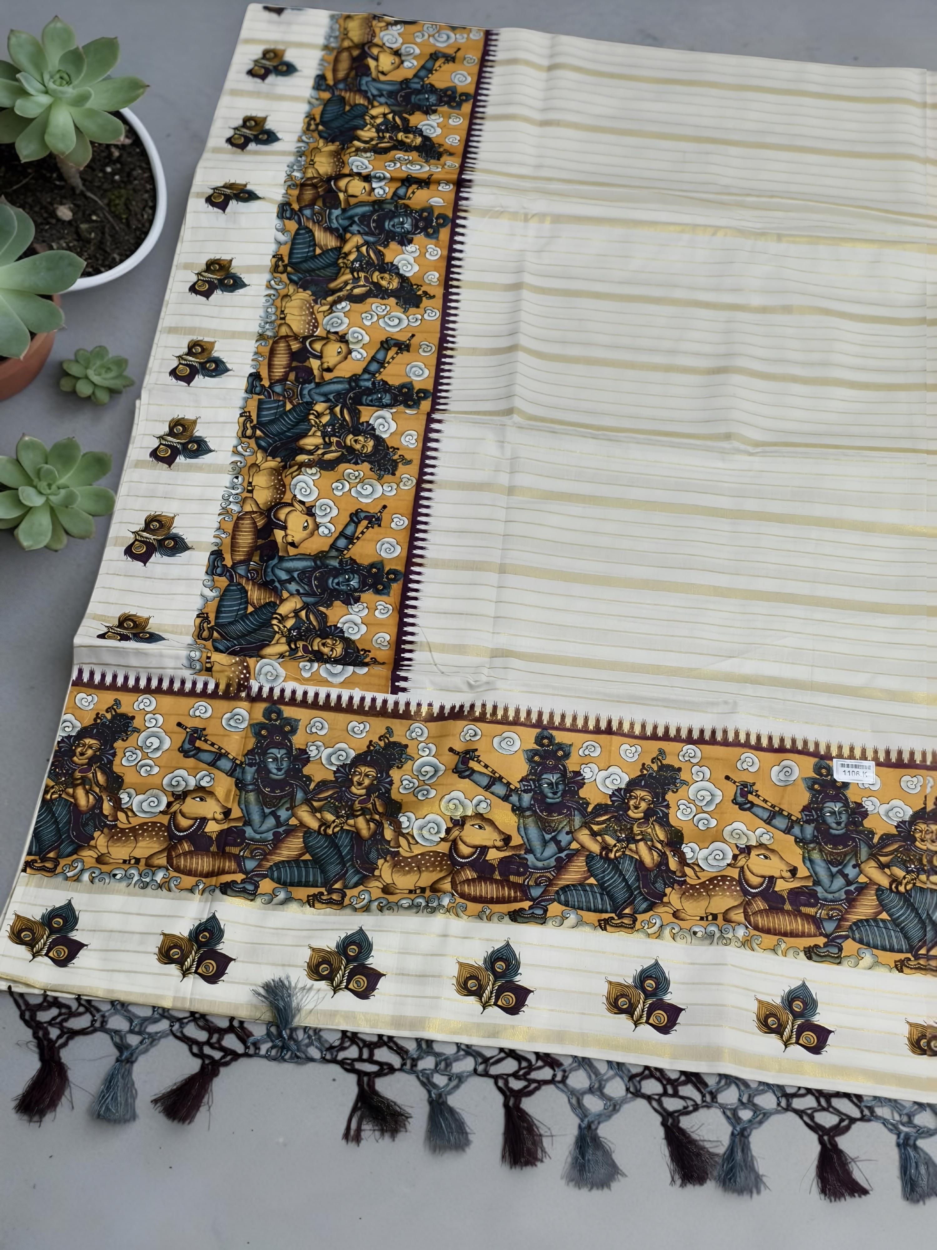 Kuthampully trending design full body print saree with blouse  / onam saree