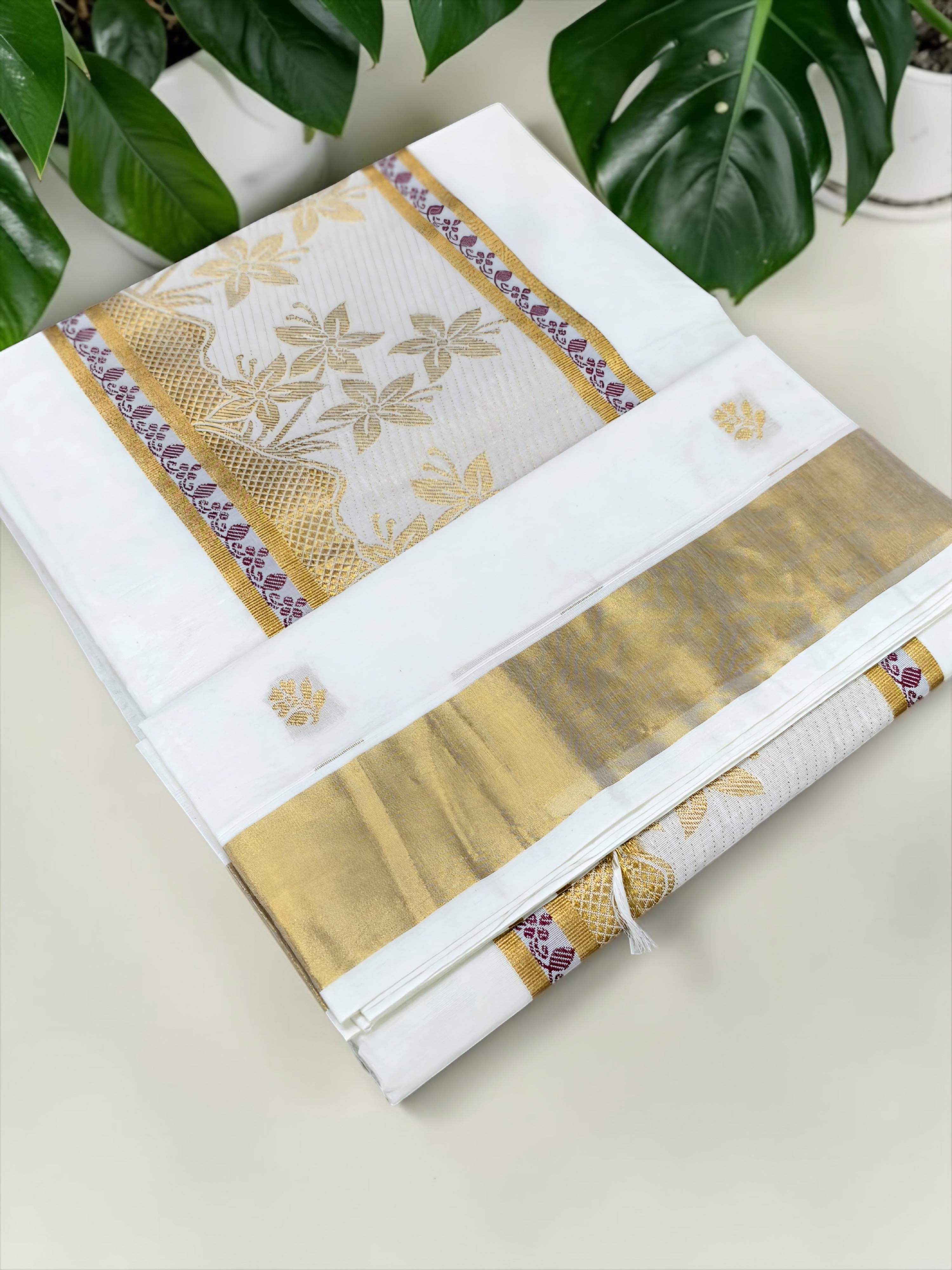 Onam saree Rich Pallu  Jacquard work saree with blouse / Onam saree
