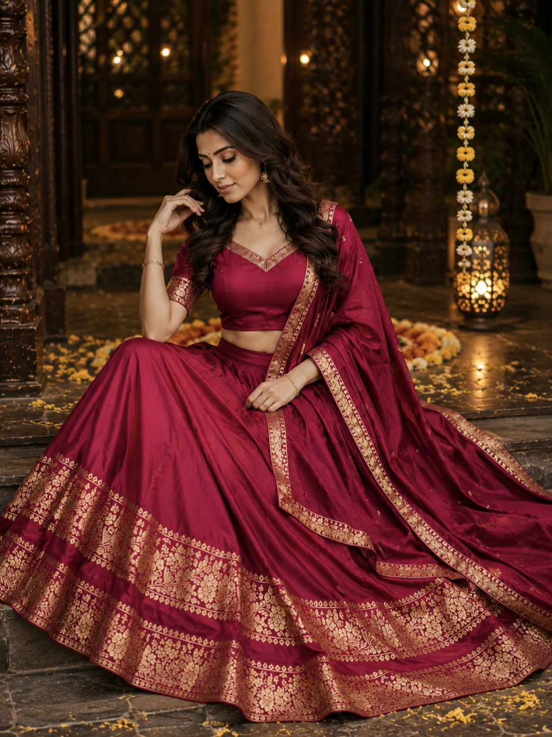 Kanchi cotton style  Davani with rettapeta border with blouse 3 psc set