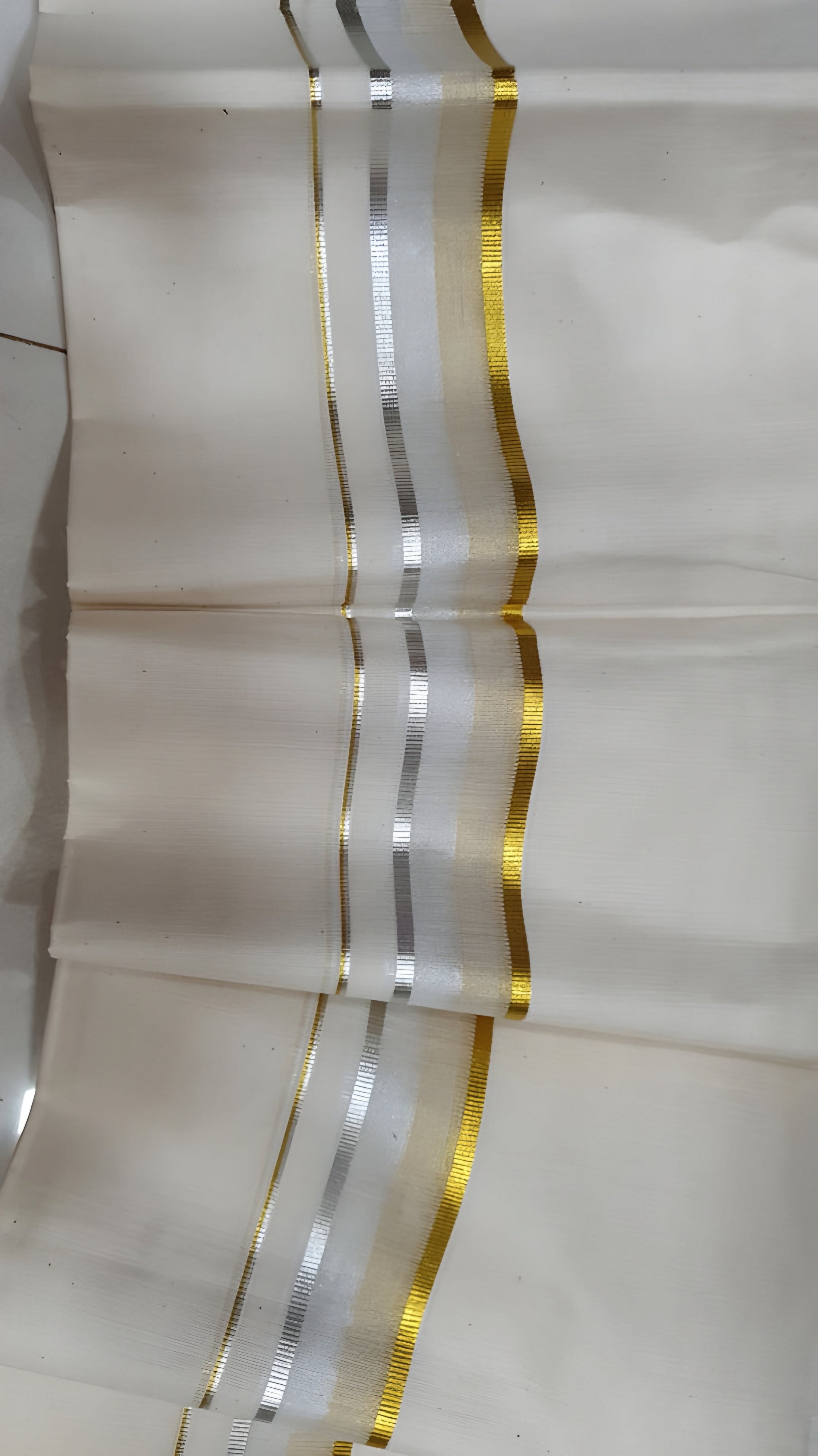 Kuthampully Men's Cotton Silver Gold Mix Dhoti (4 mtr)