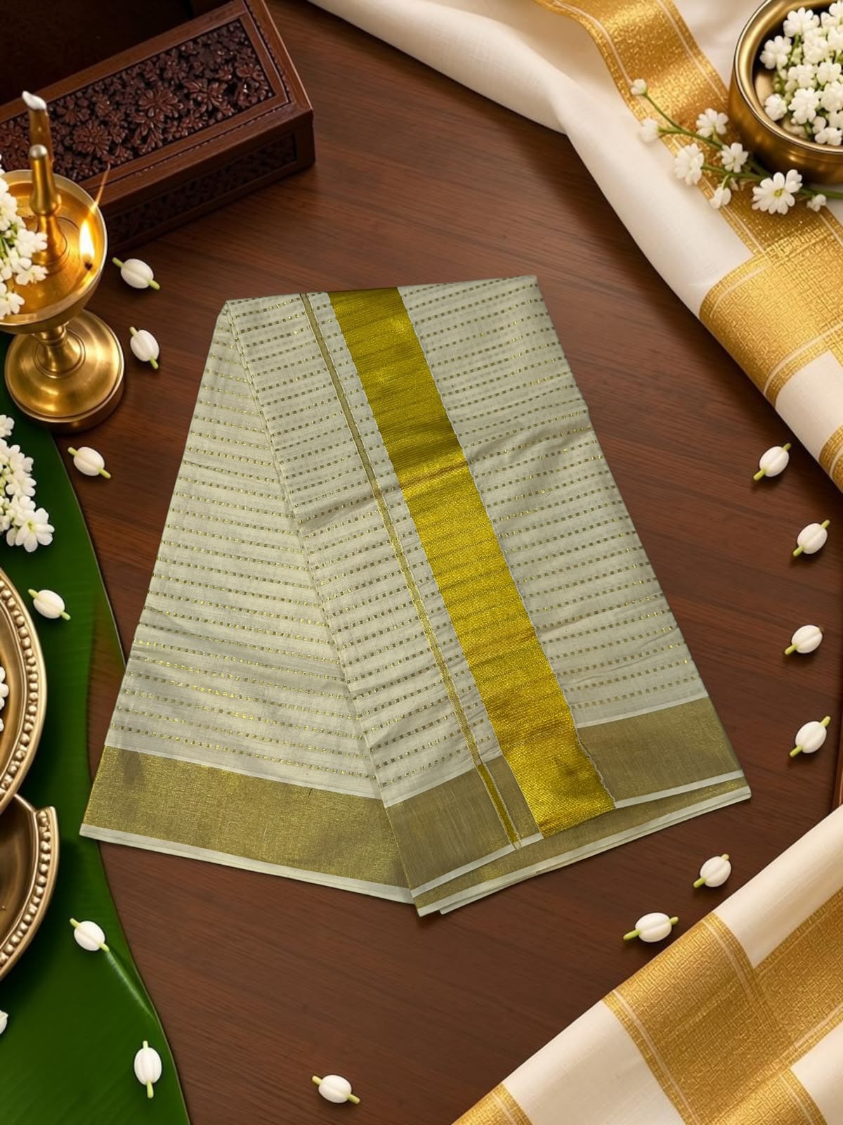Cotton Saree Jacquard stripe full body with blouse