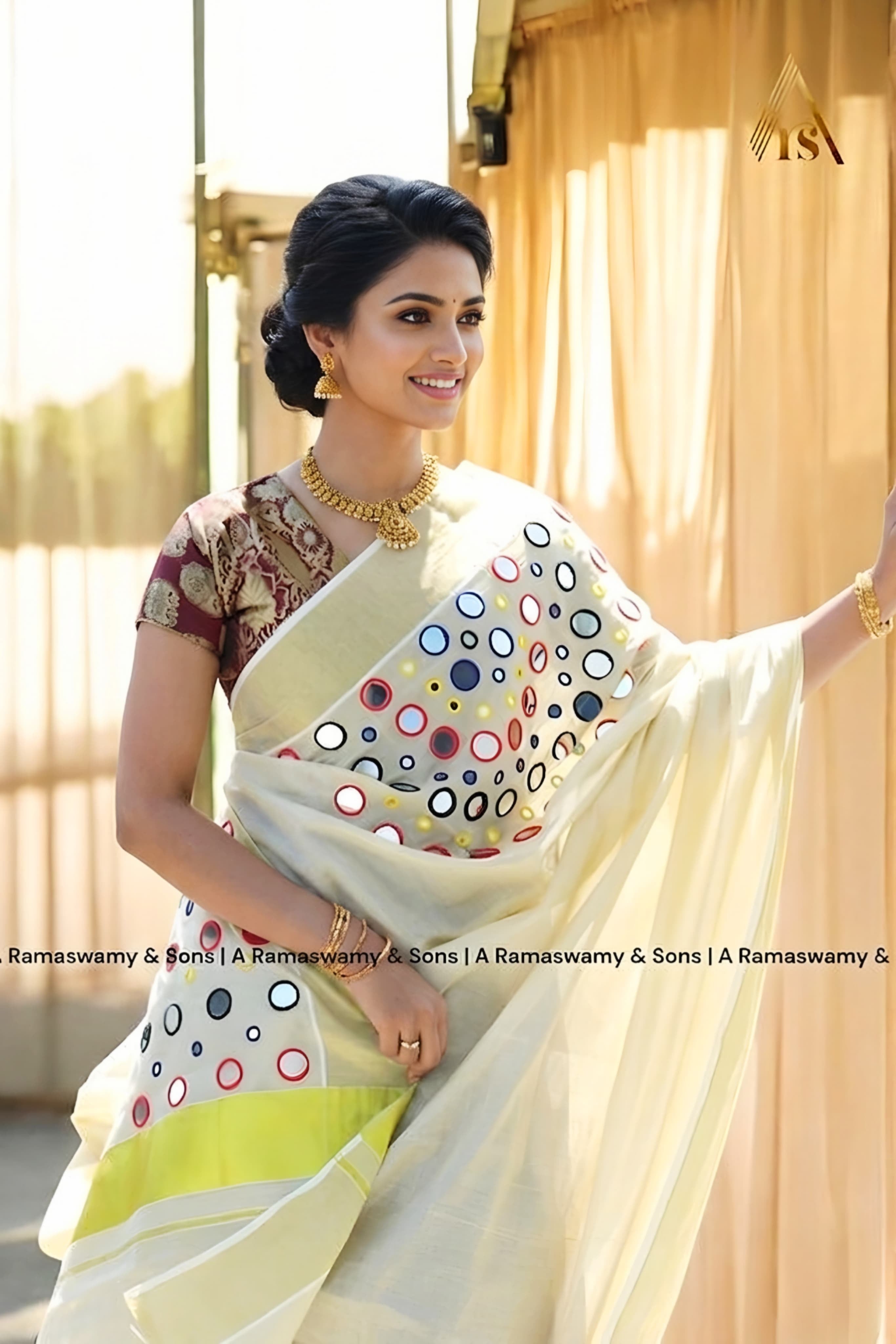 Exclusive Tissue Saree Premium Mirror Work _ Kerala saree 6.25mtr