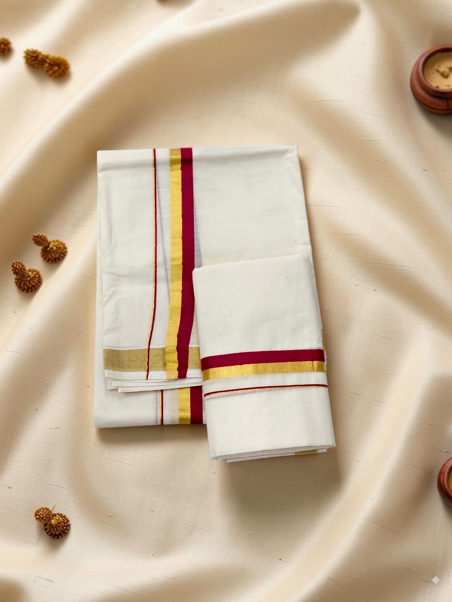 Premium Cotton set mundu 1 inch border extra length