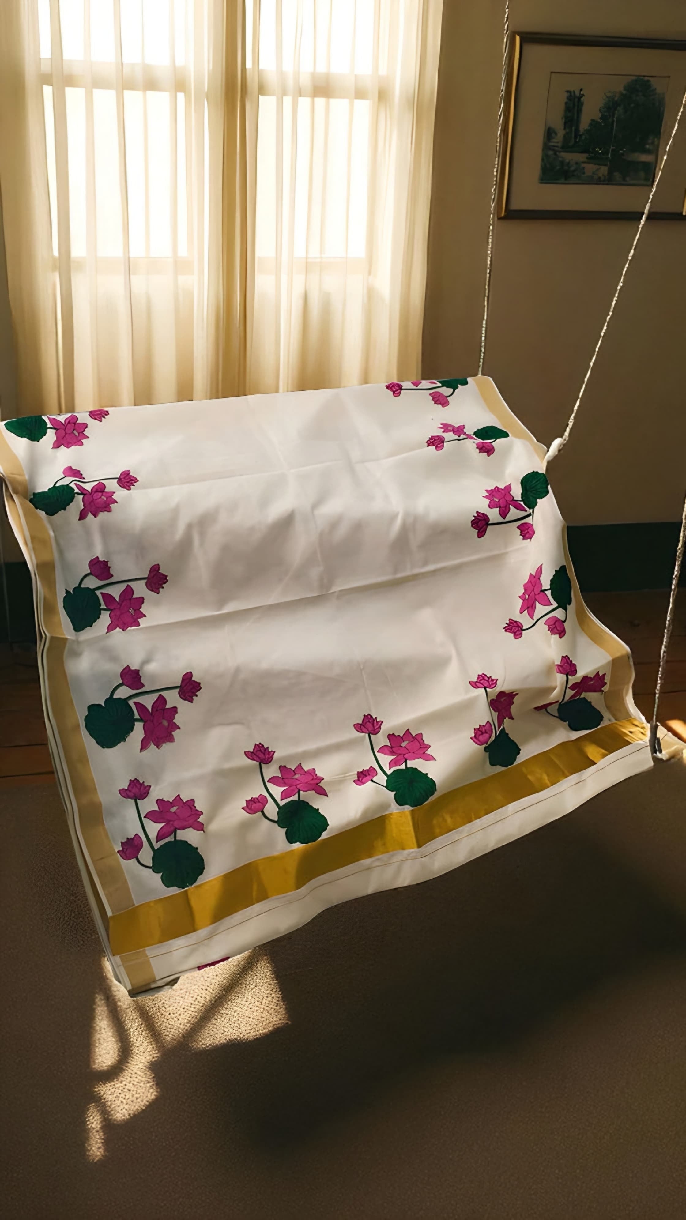Cotton Lotus floral print saree Exclusive