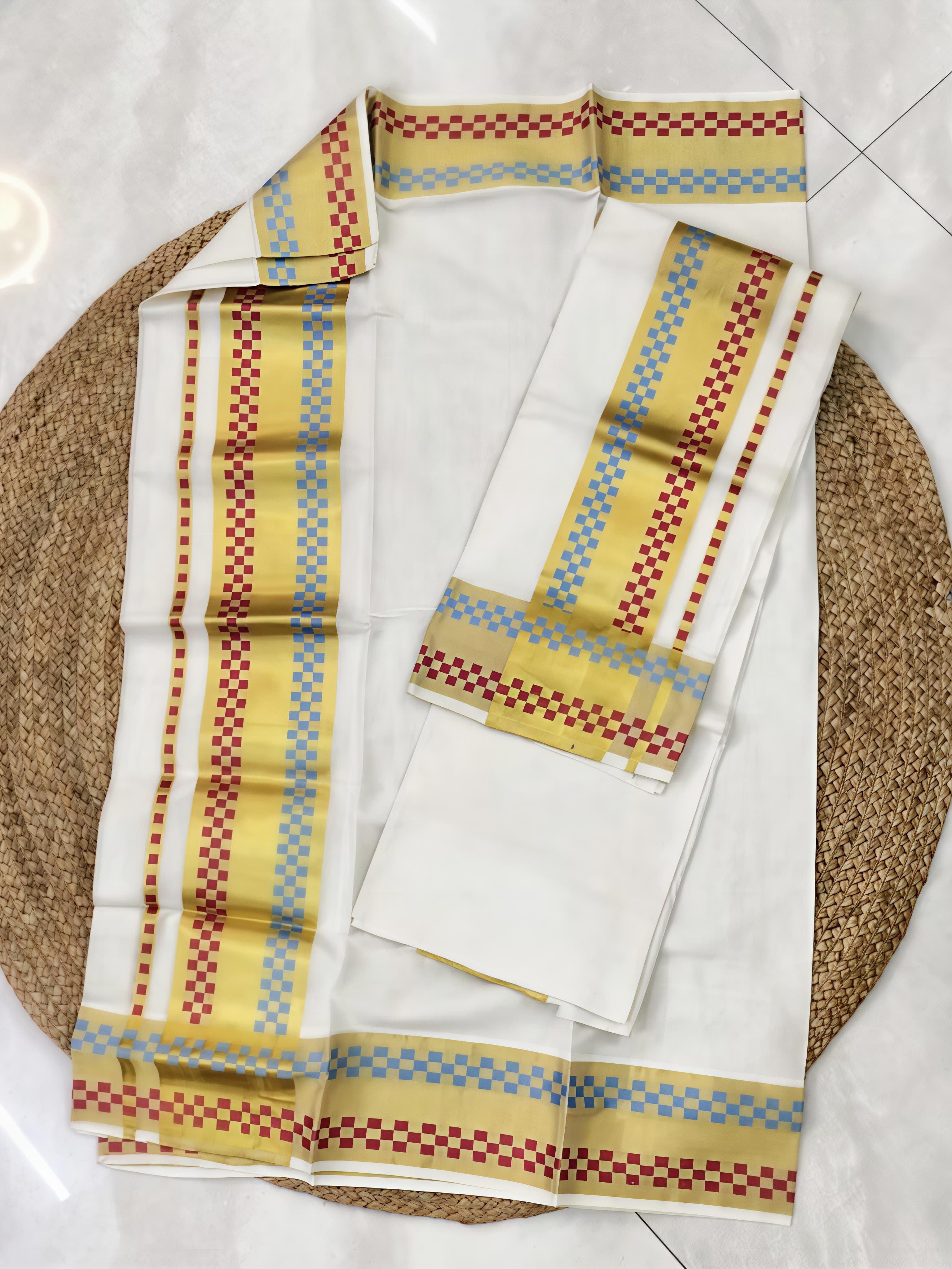 Pure Handloom Kaithiri Set mundu with border design _ extra length