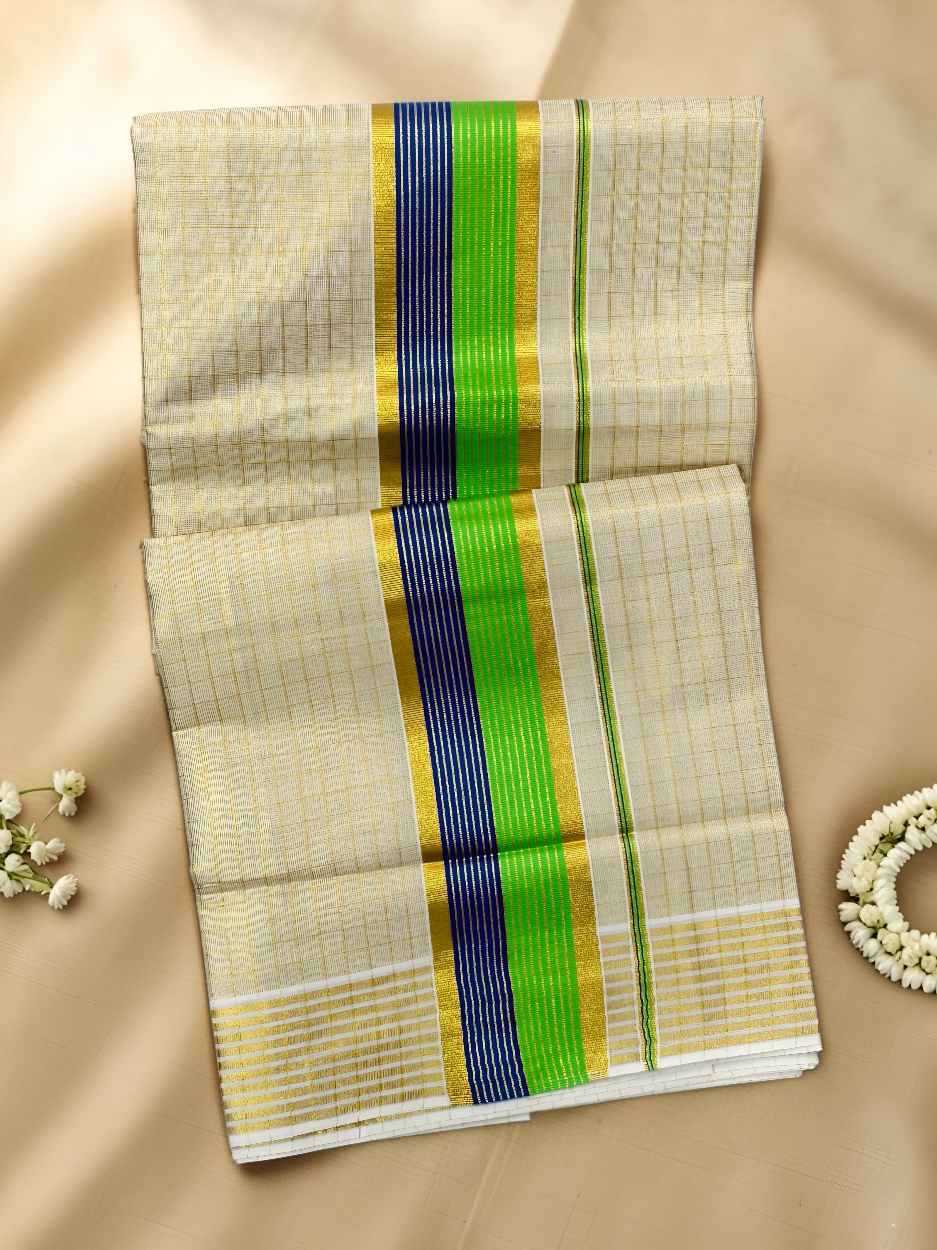 Premium Tissue check kerala saree with blouse
