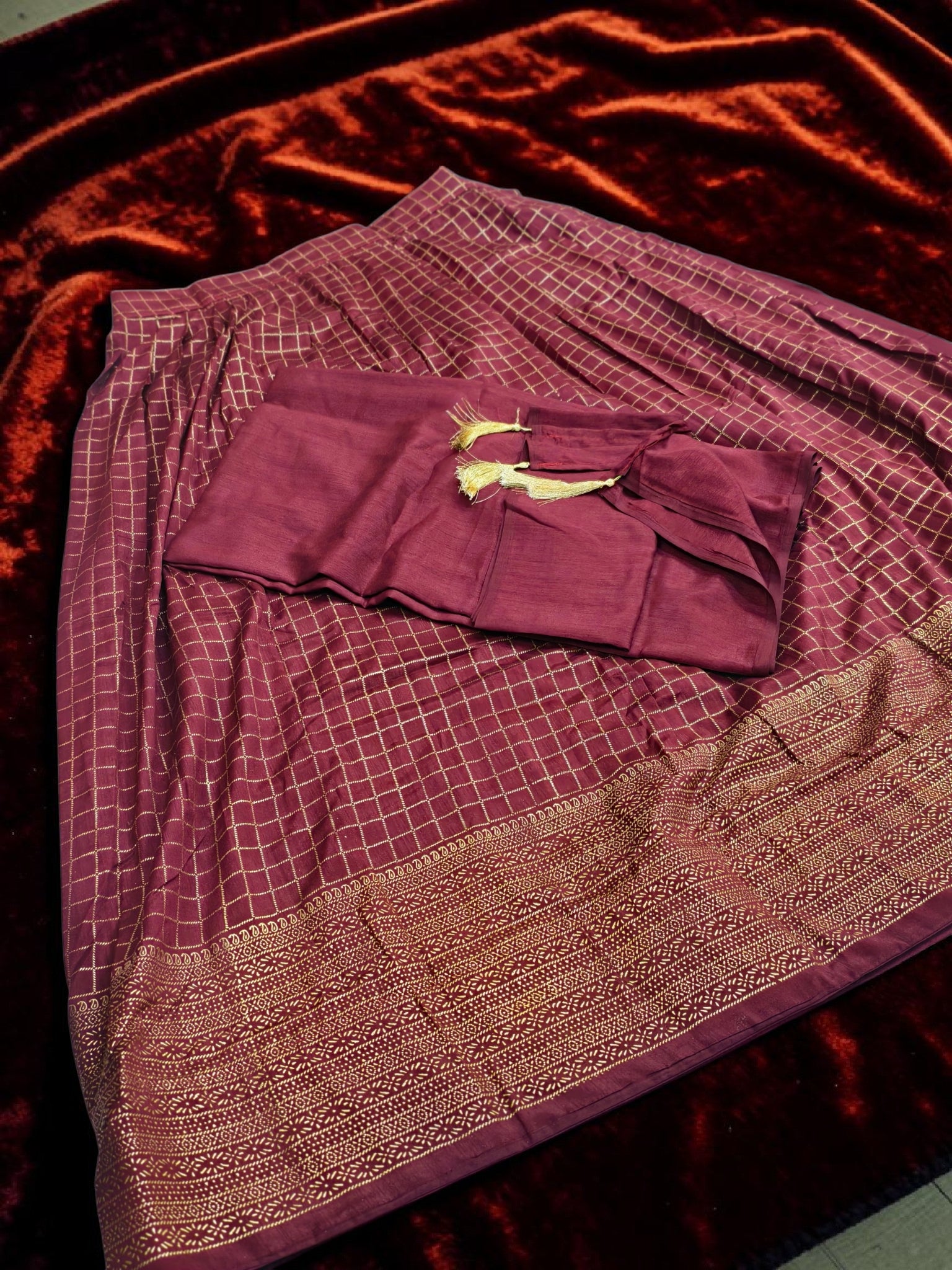 Check davani chettinadu style semi stitched with blouse and dupatta 3 psc