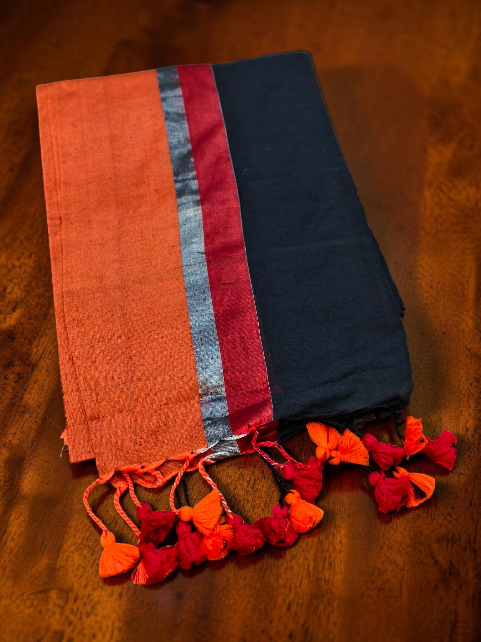 Mul Mul Saree Black contrast border 120 count