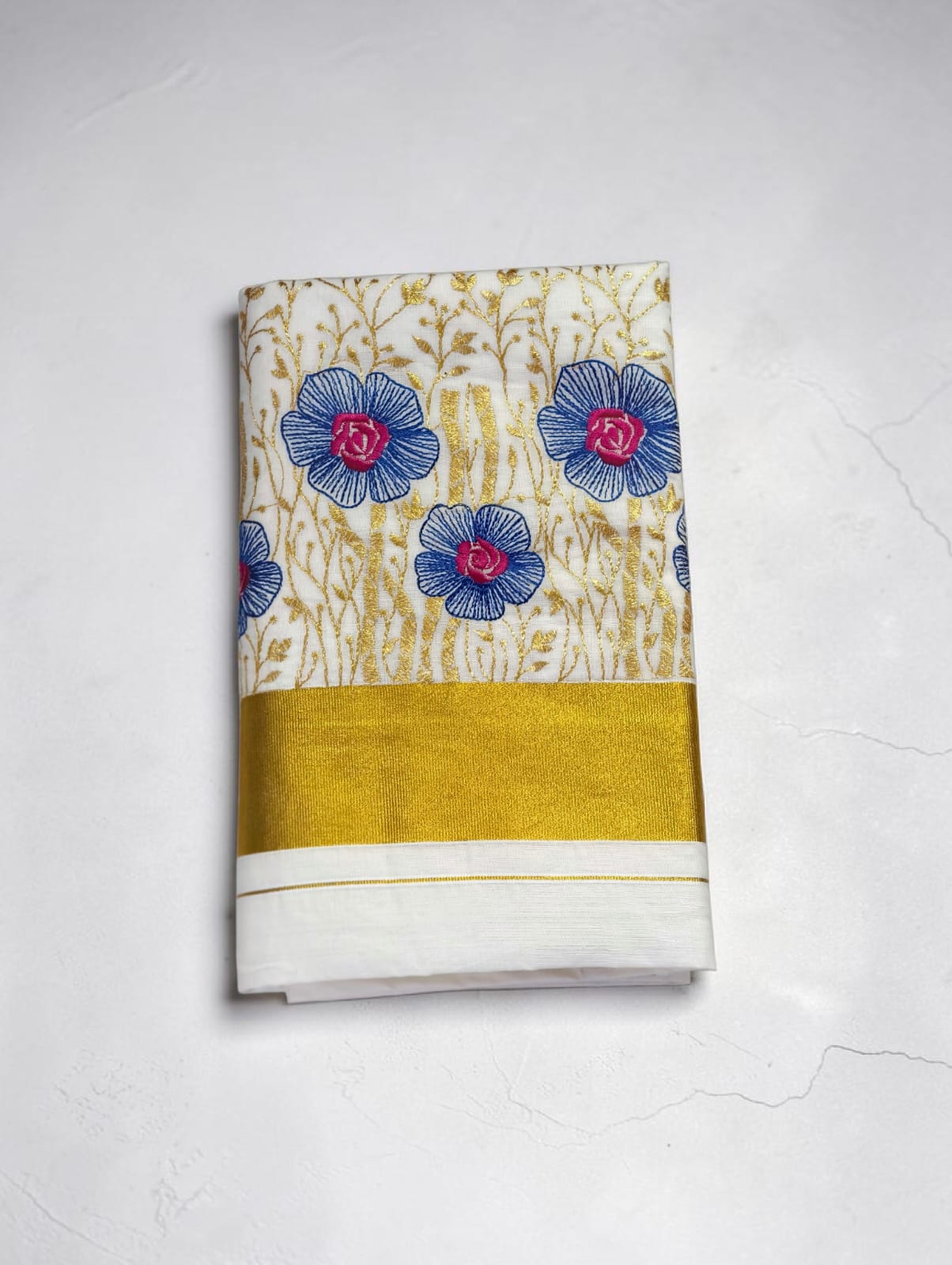 Pure Cotton Embroidery Saree Full body with blouse Flower Embroidery