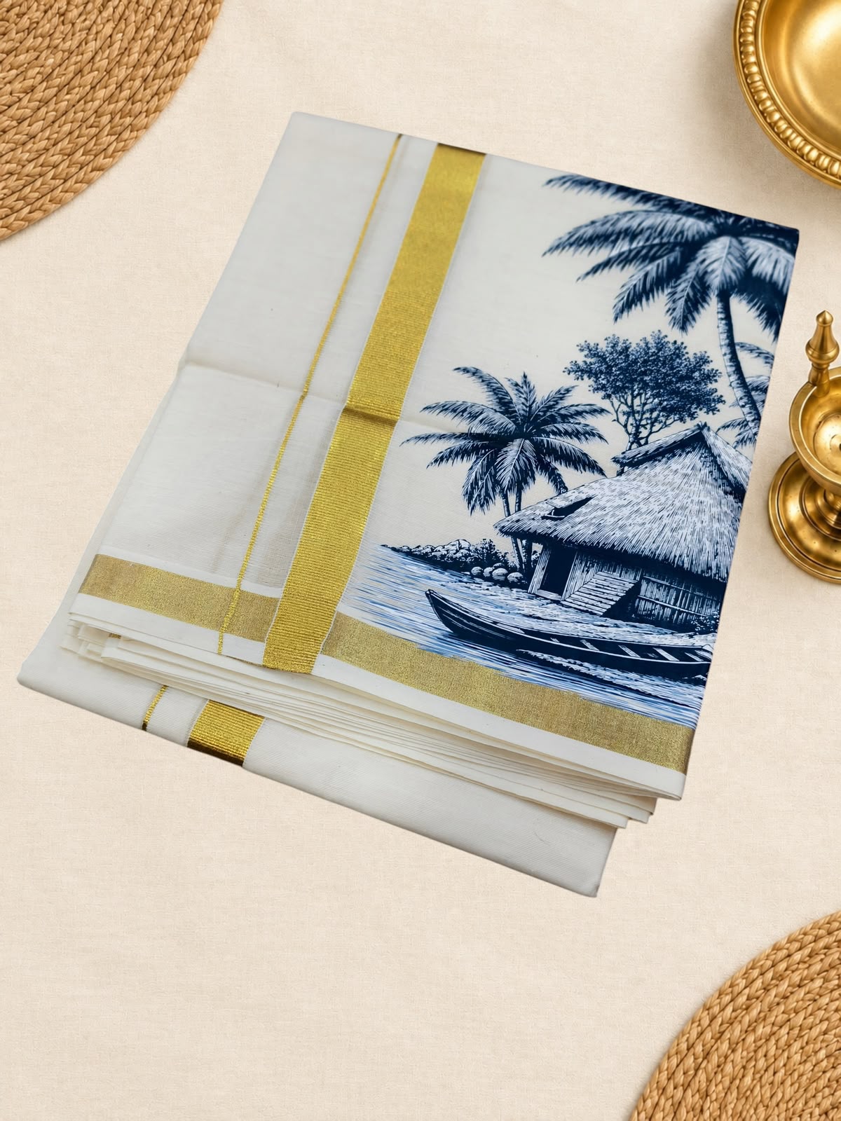 kerala Tradition Print Dhoti 4 meter