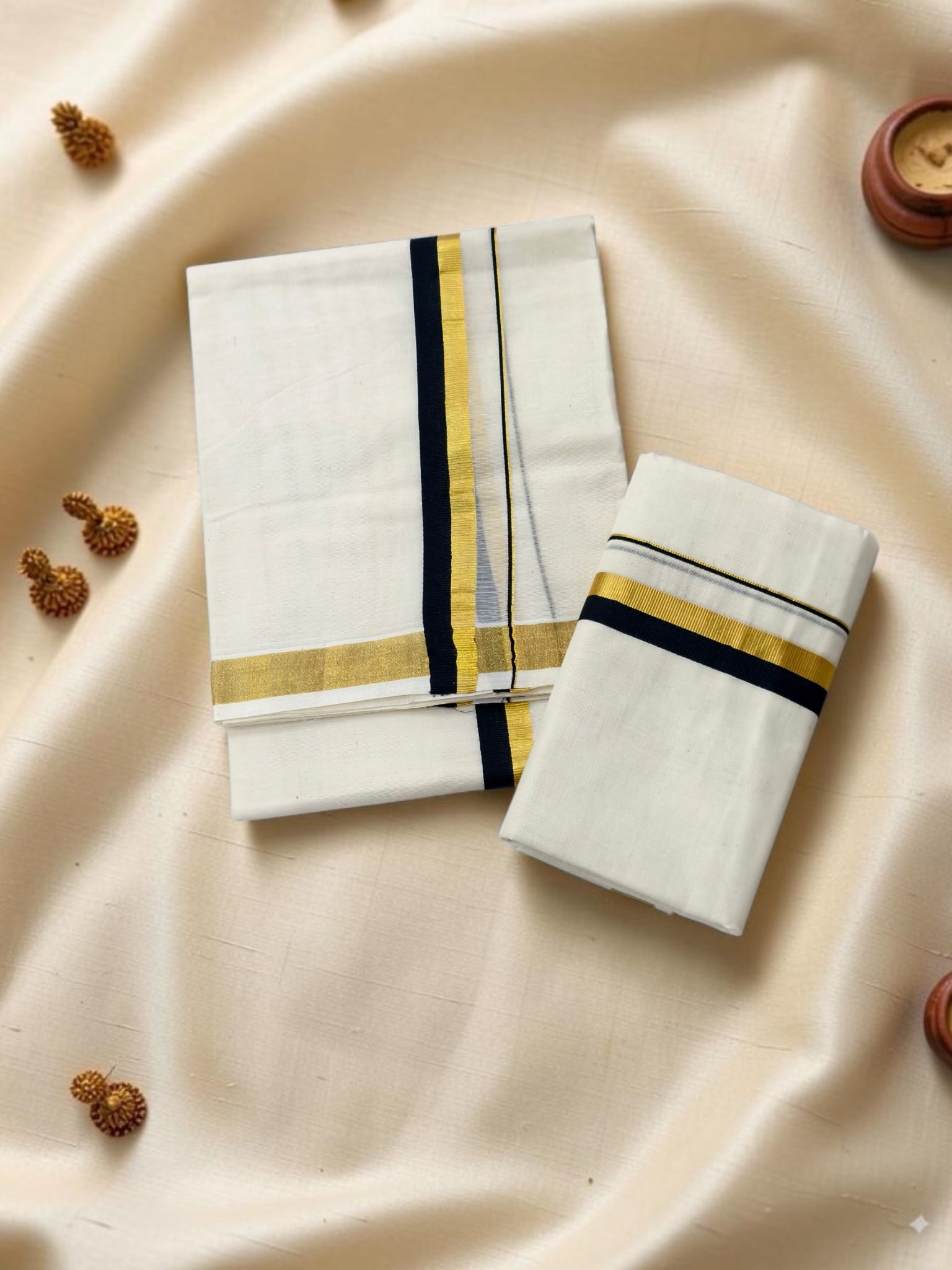 Premium Cotton set mundu 1 inch border extra length