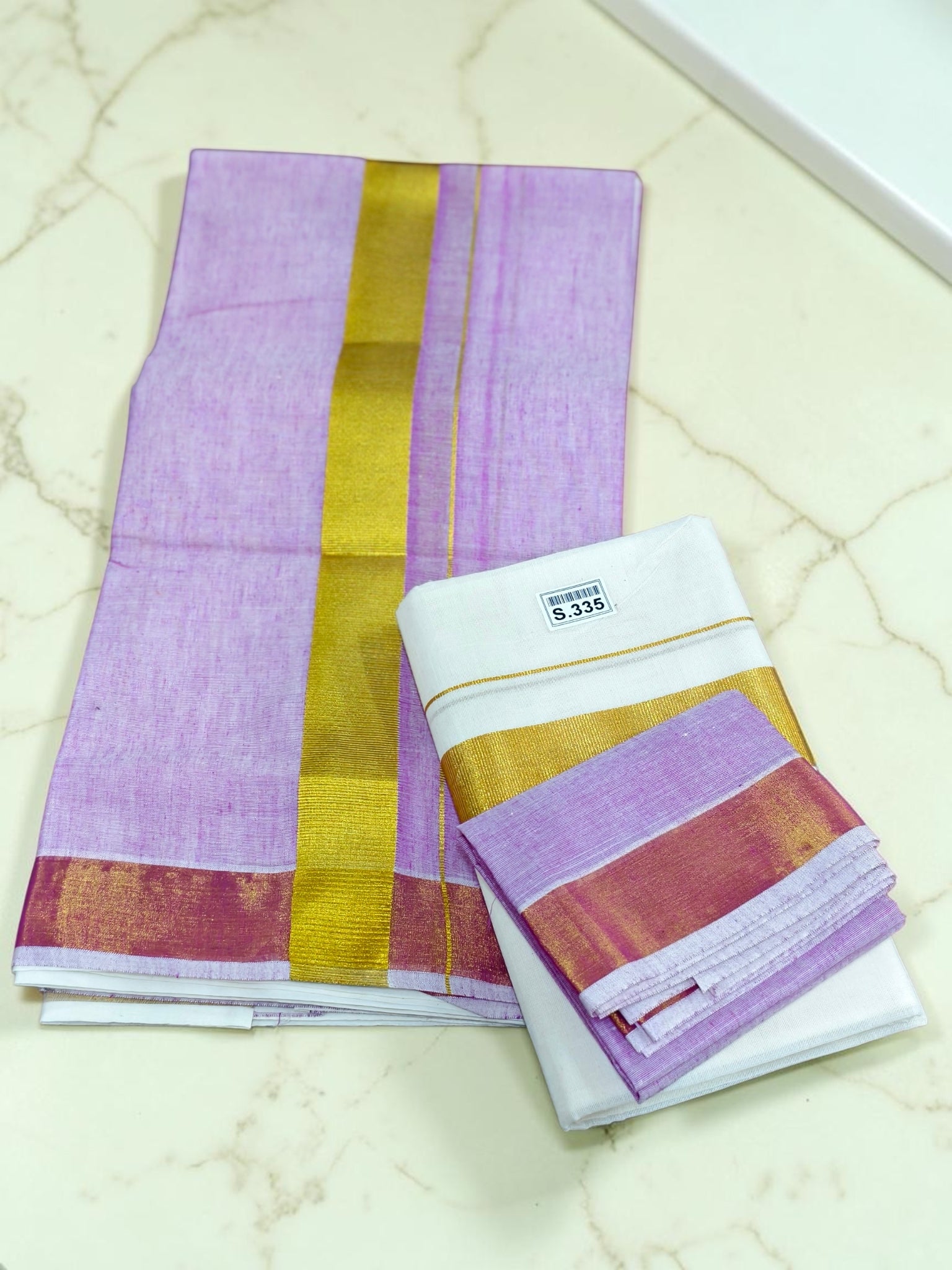Kerala traditional contrast pall Set mundu with Blouse _ extra length