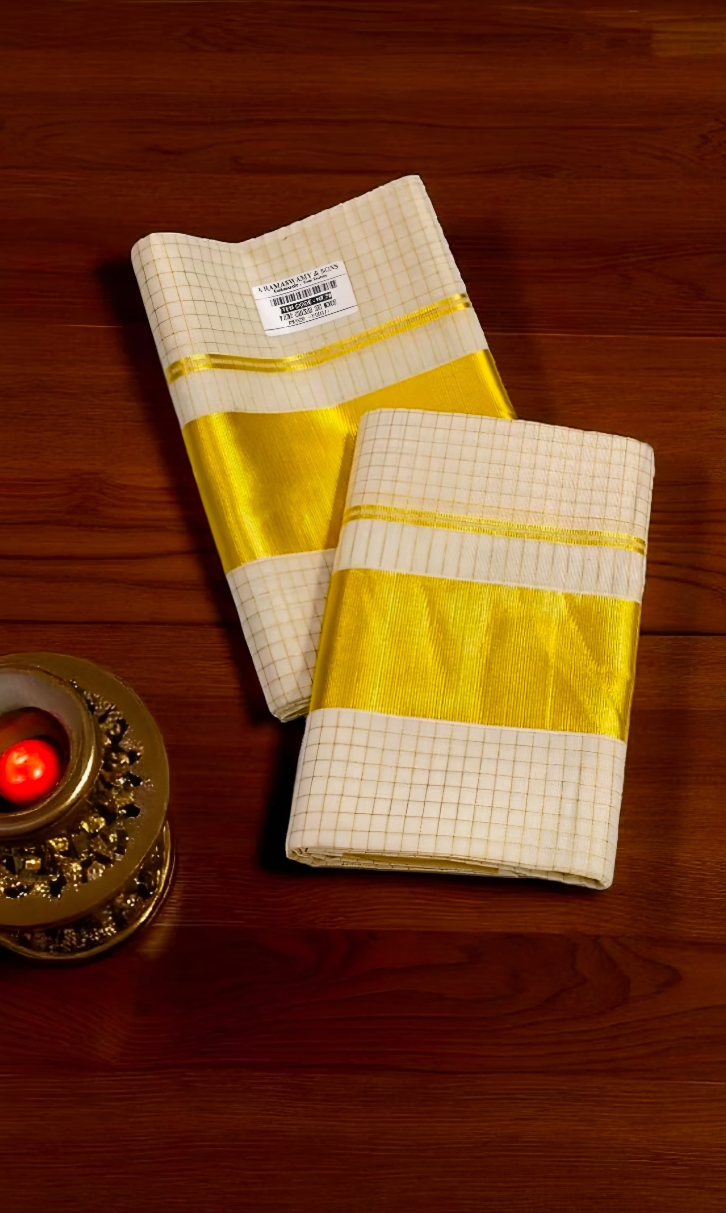 Kuthampully Premium Handloom quality micro Check set mundu