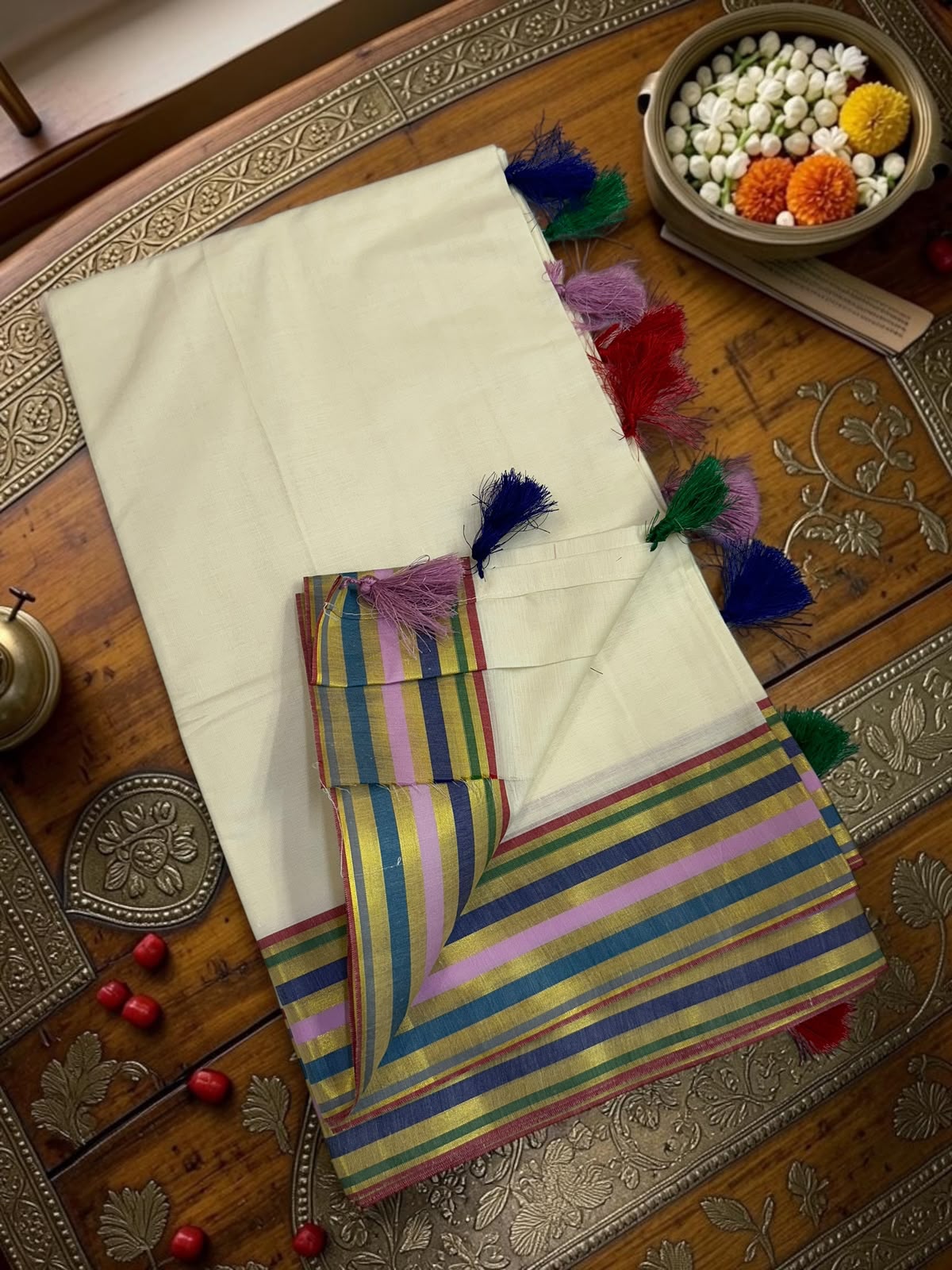 Mul Cotton Saree with Multi Color Border with blouse