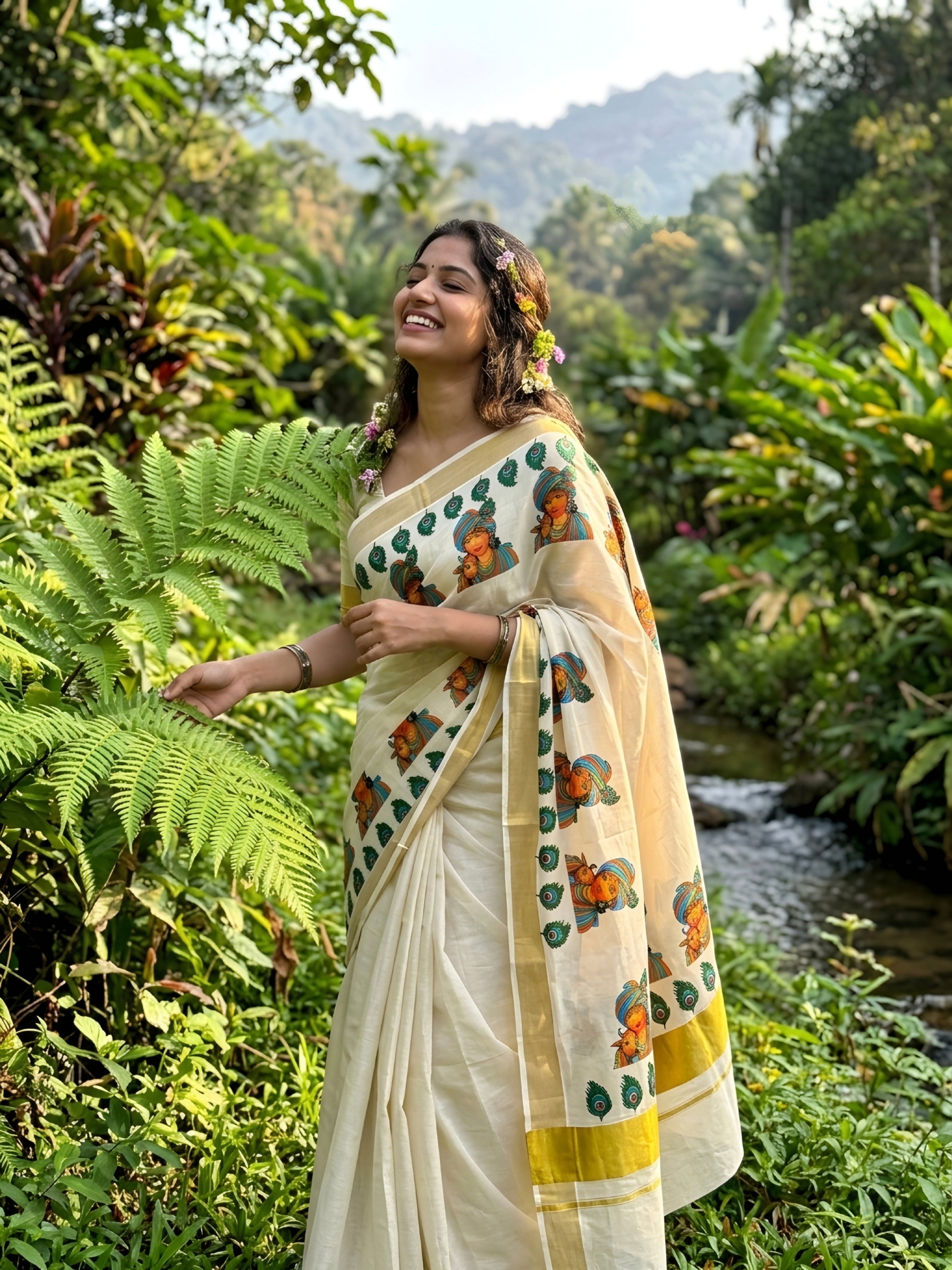 Kerala Tissue mural painting saree with blouse _ vishu collection