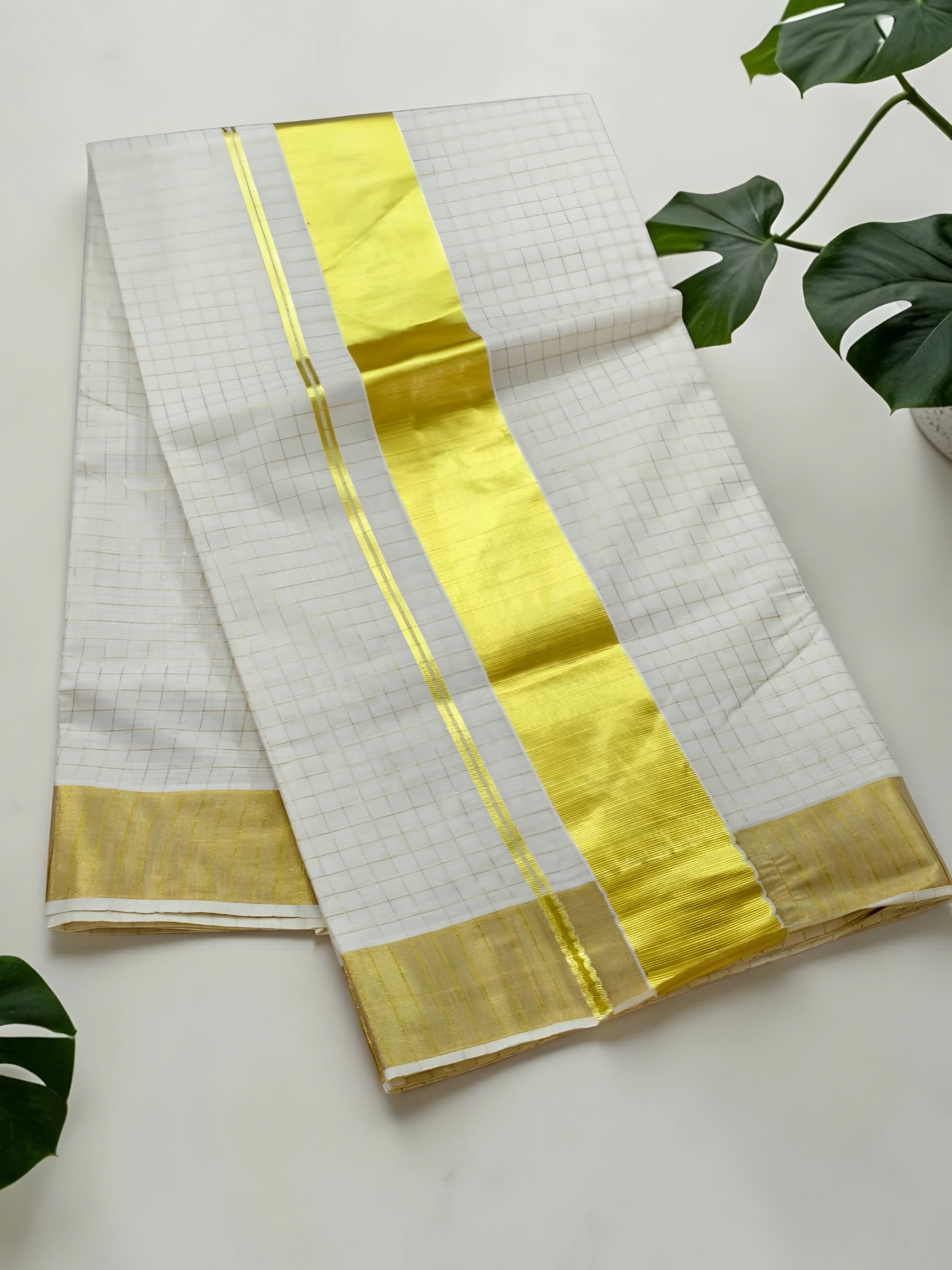 Pure Handloom replica Micro check Set saree With Blouse _ with blouse 6.25 meter