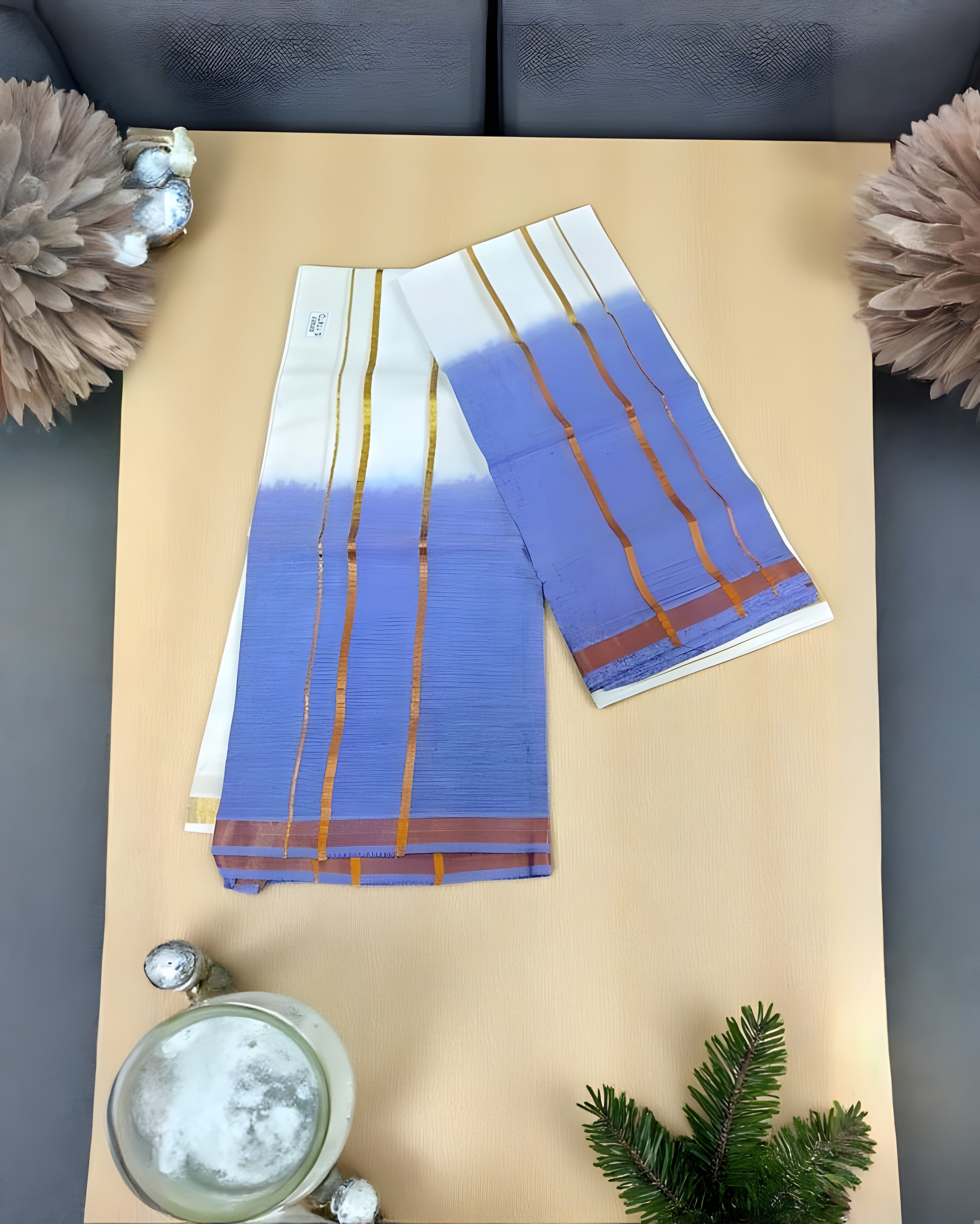 Onam trending Contrast color set mundu soft quality