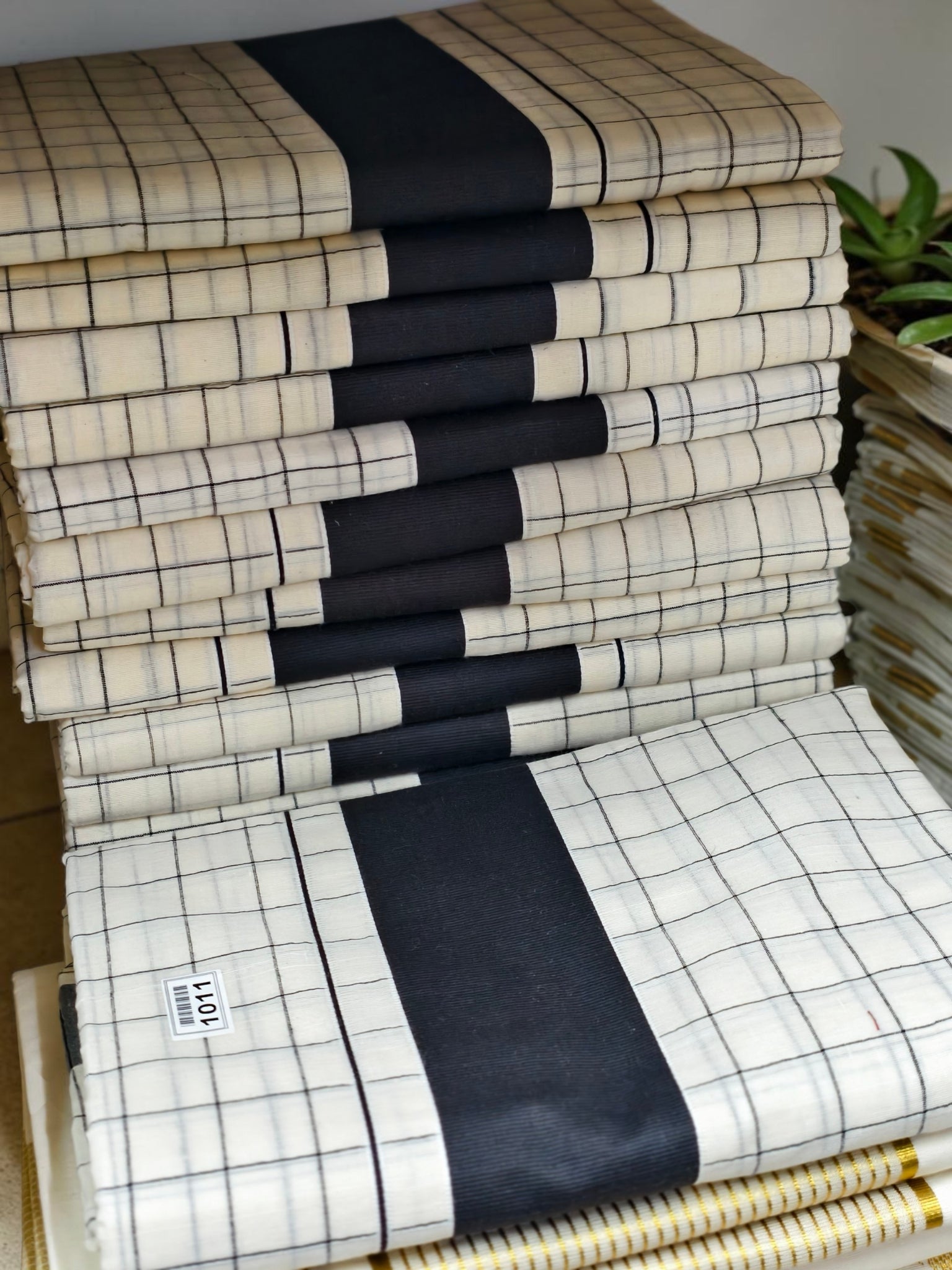 Black check cotton saree with blouse