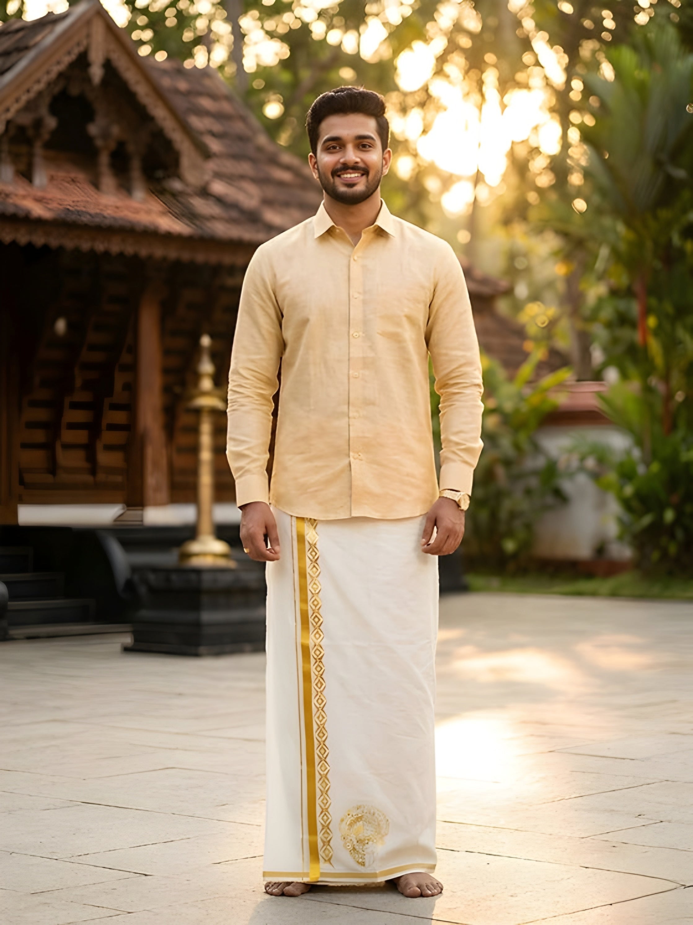 Mens Golden special dhoti for special occasions 4 meter