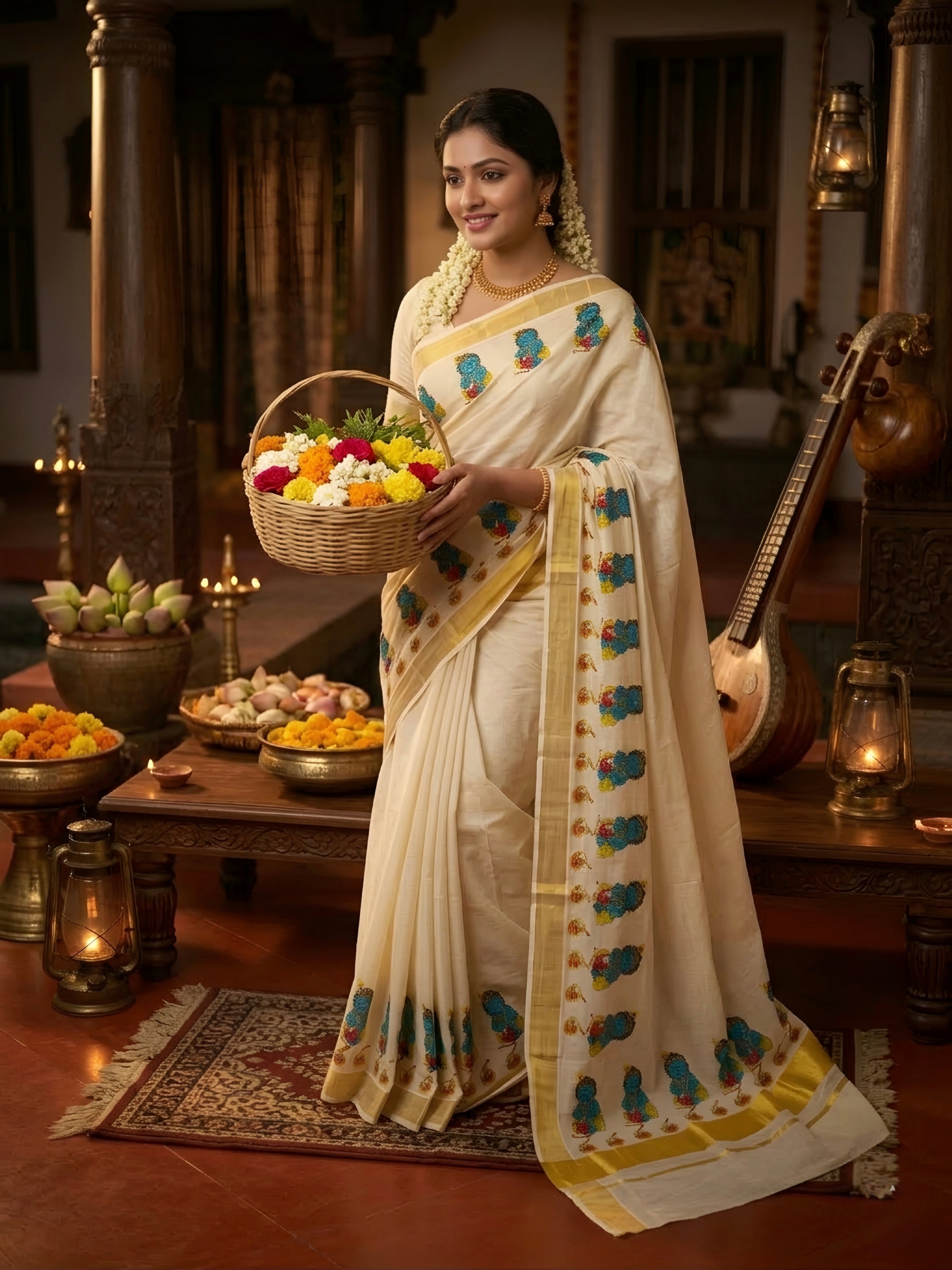 Kerala Tissue mural painting saree with blouse _ vishu collection
