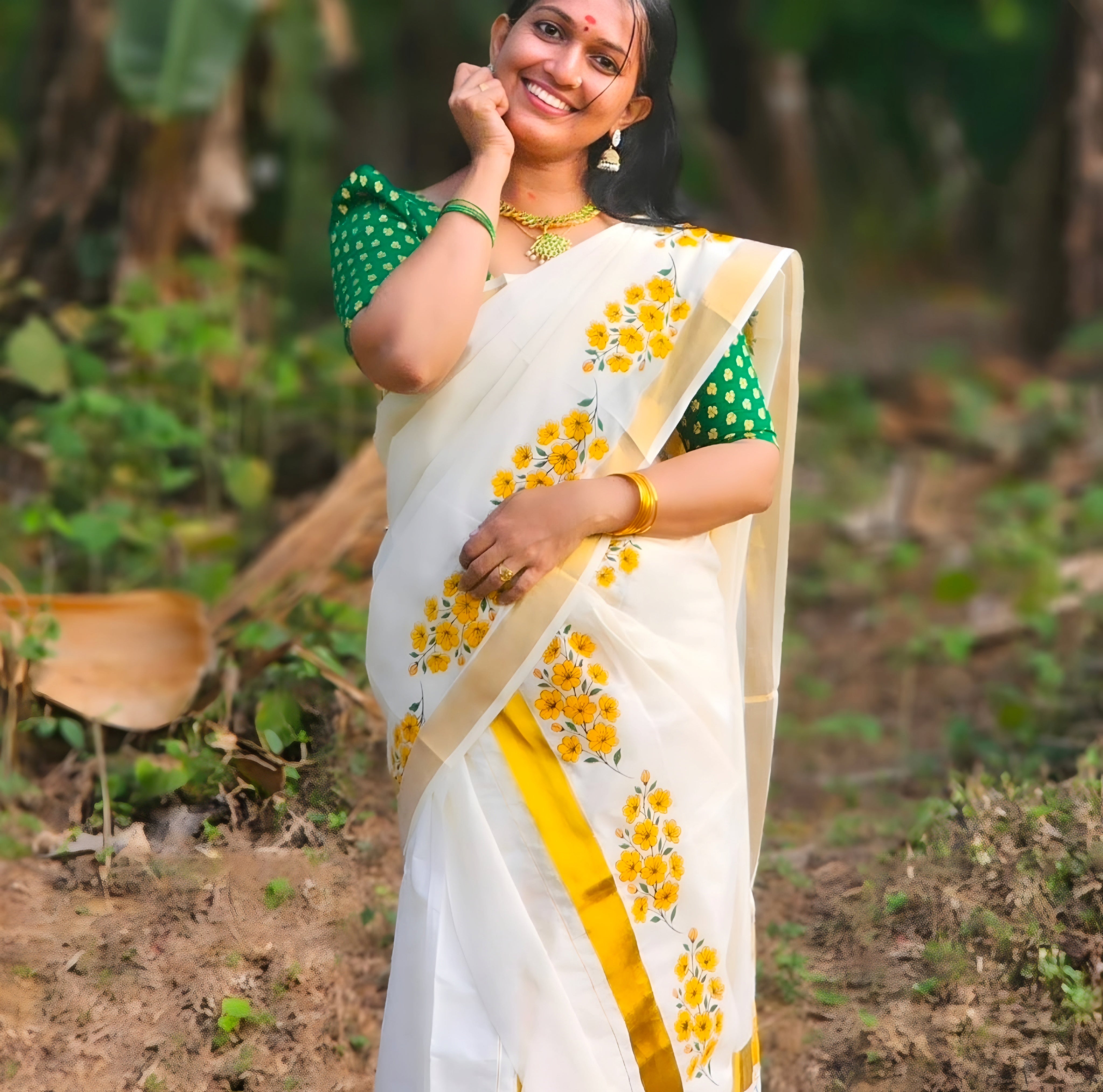 Vishu Kanikonna Set Mundu Kuthampully pure cotton extra length