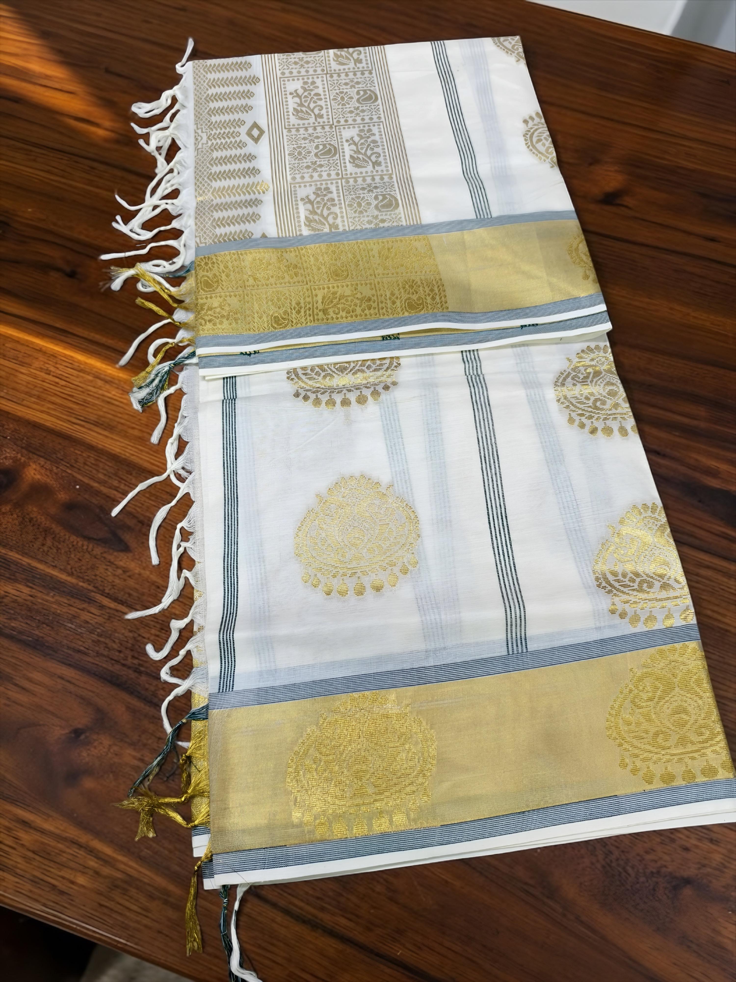 Onam Rich Pallu Saree with full body Jacquard work with blouse / kerala saree