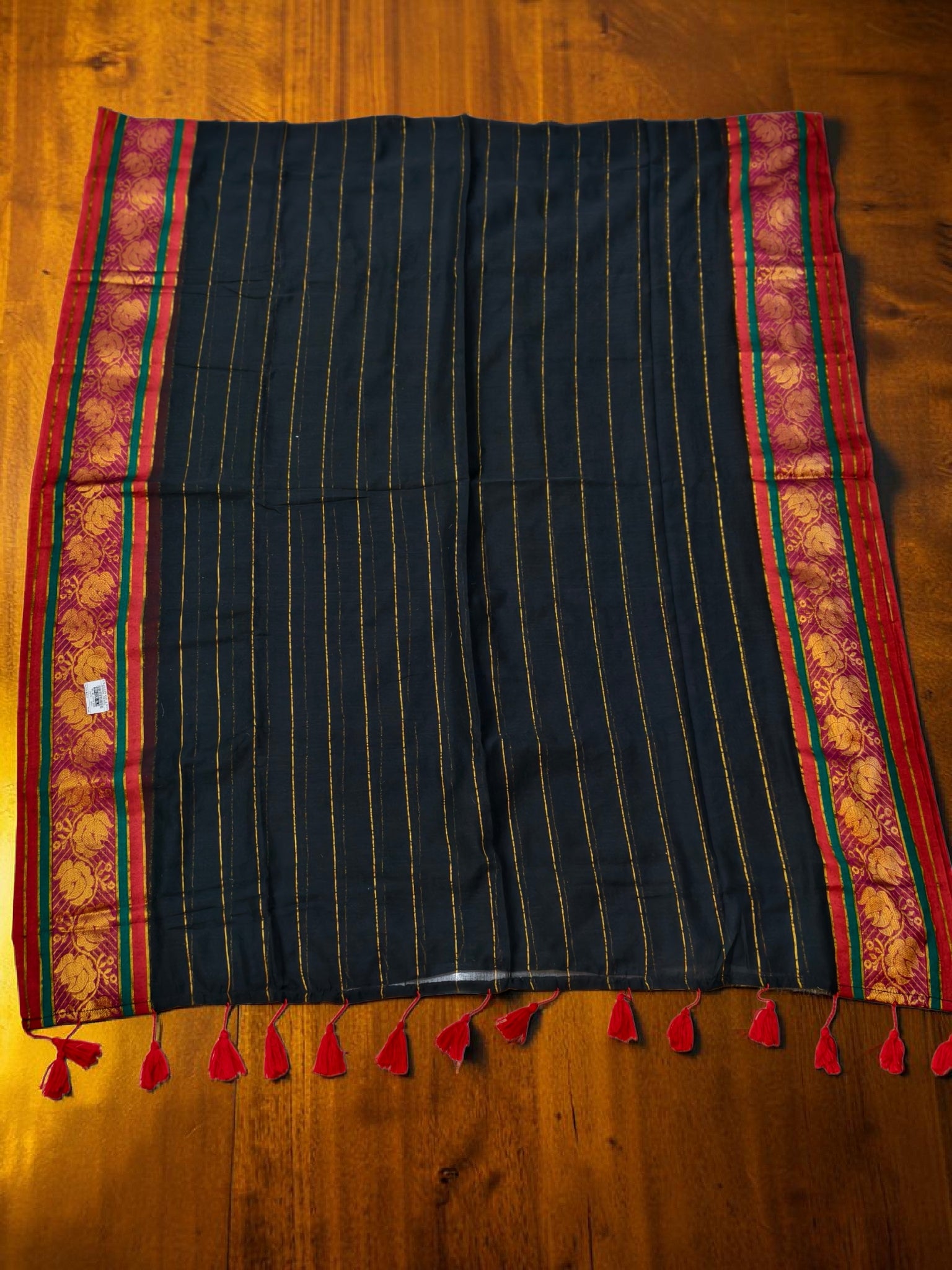 Mul Mul saree black floral print lotus soft quality