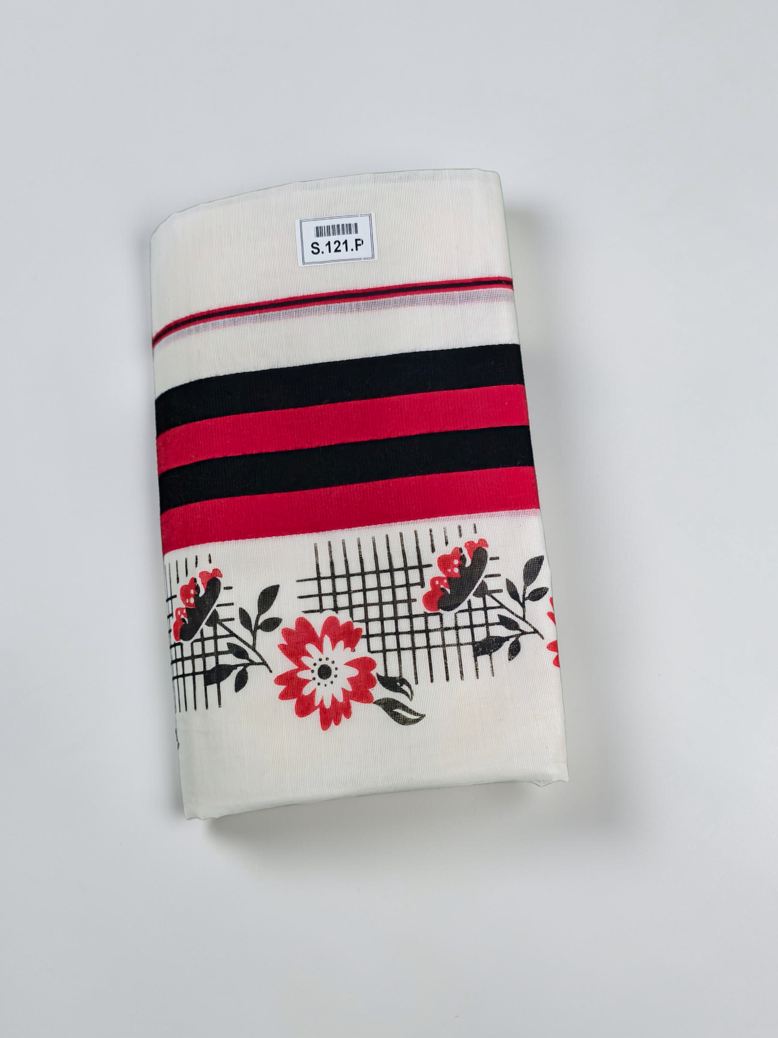Red and Black Set mundu with Elegant print _ extra length