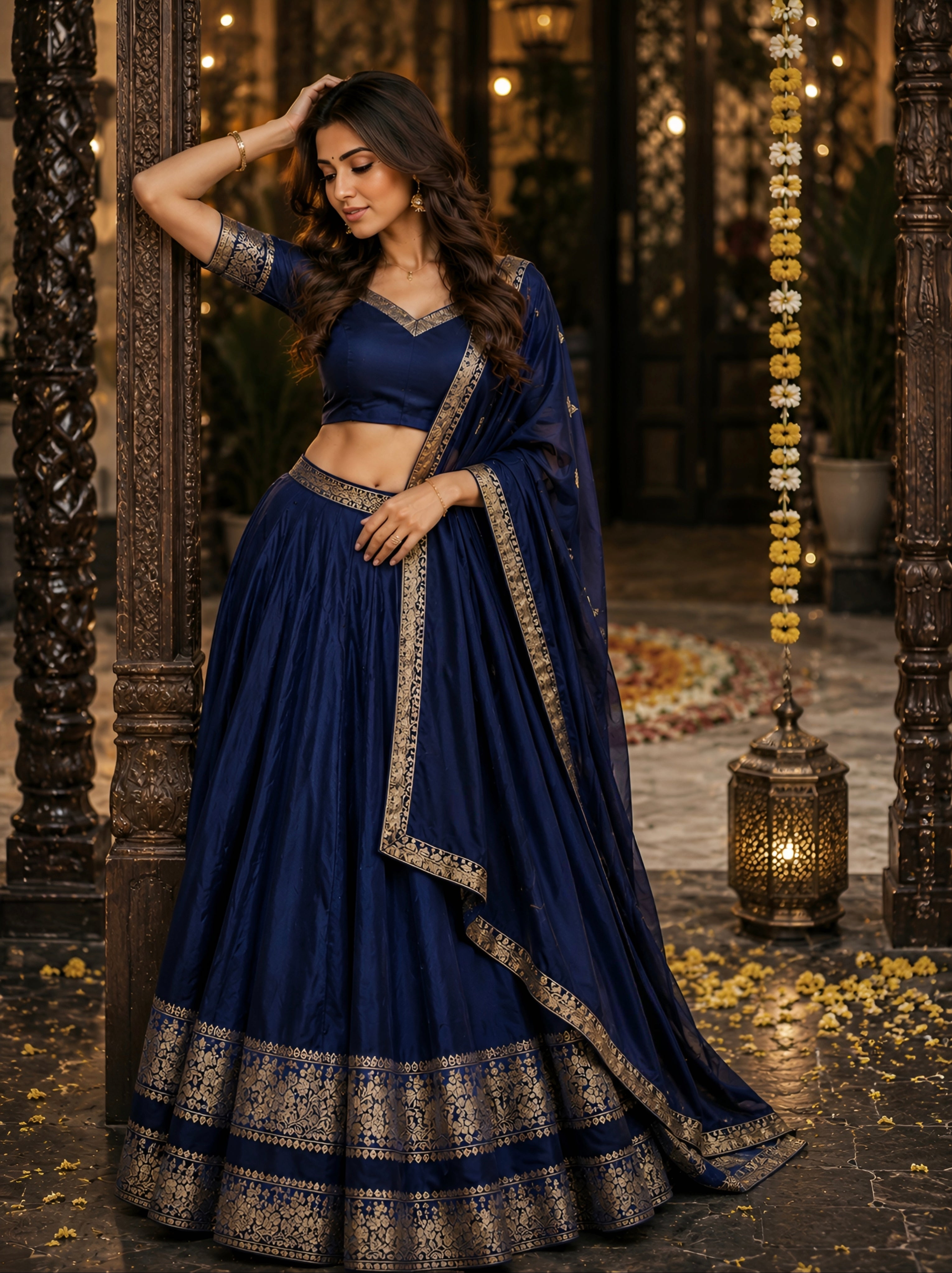 Kanchi cotton style  Davani with rettapeta border with blouse 3 psc set