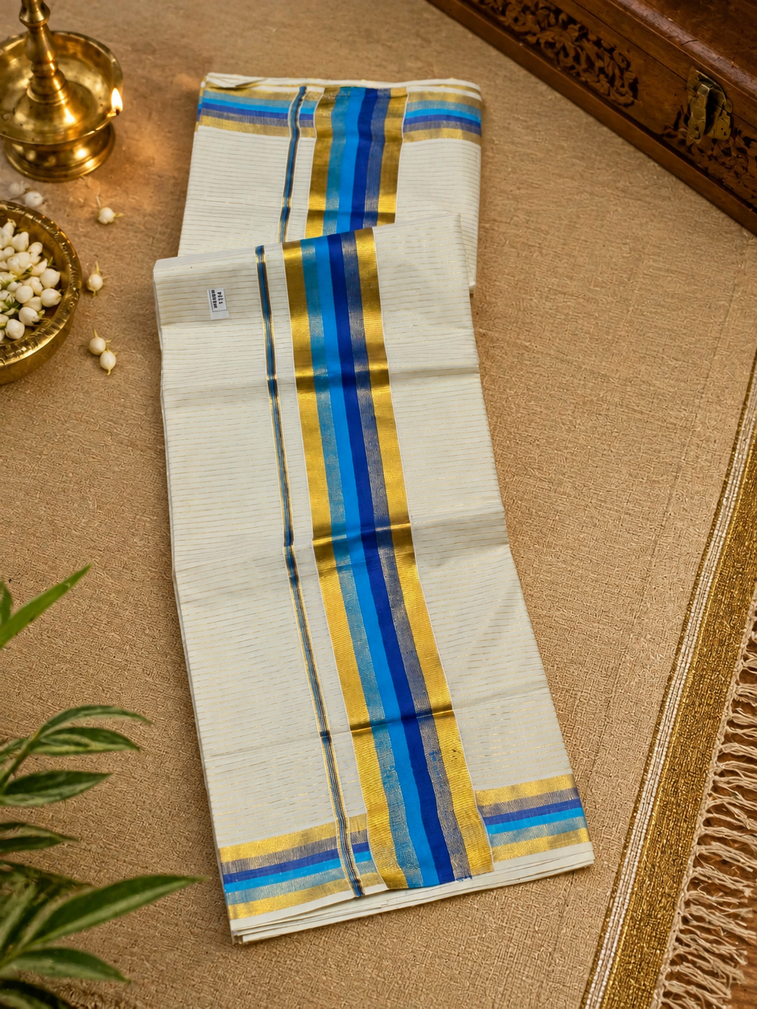 Premium Onam Saree will Full stripes with blouse