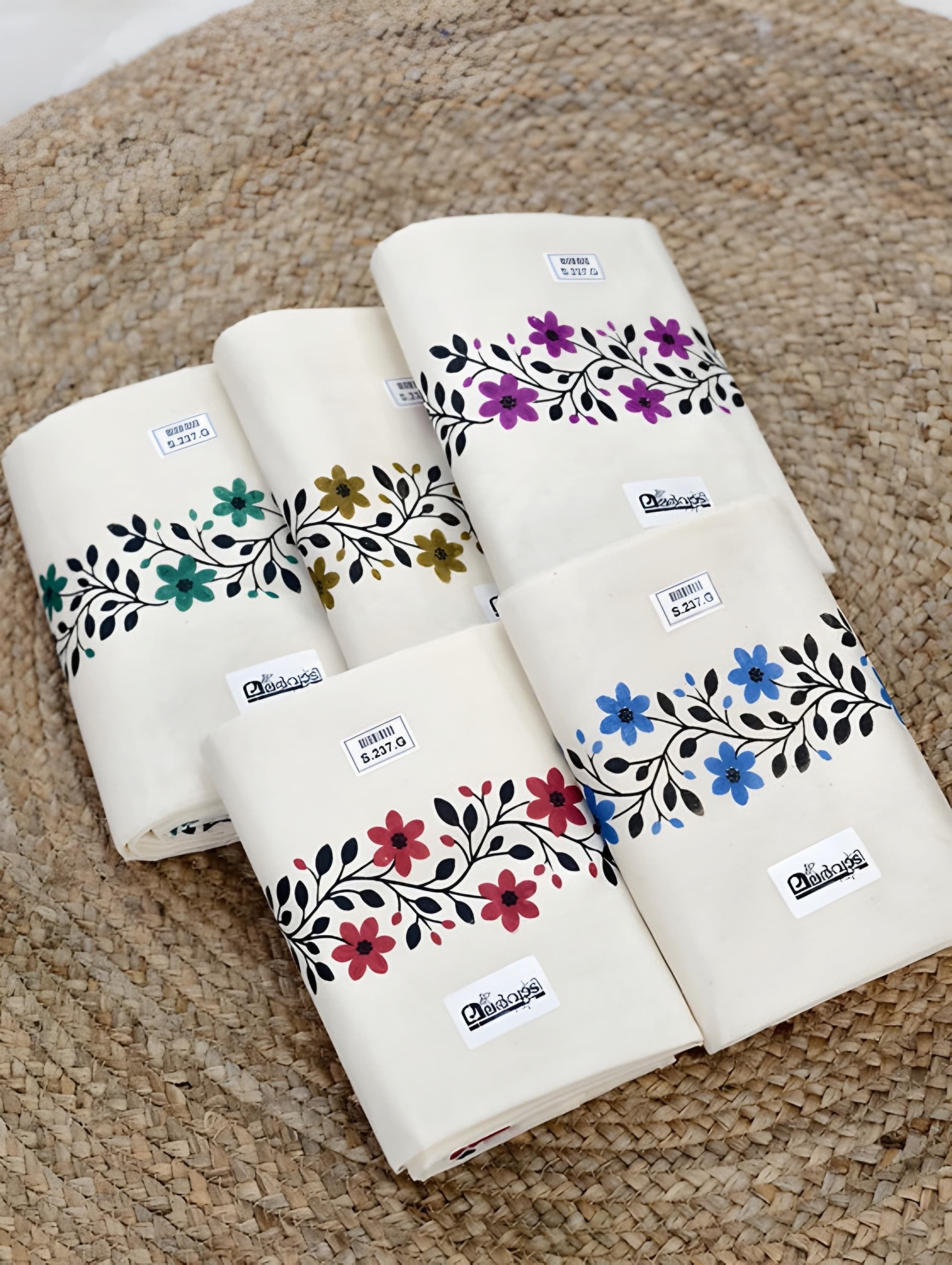 Malarvadi Set mundu Pure cotton Print design extra length 2.80 meter