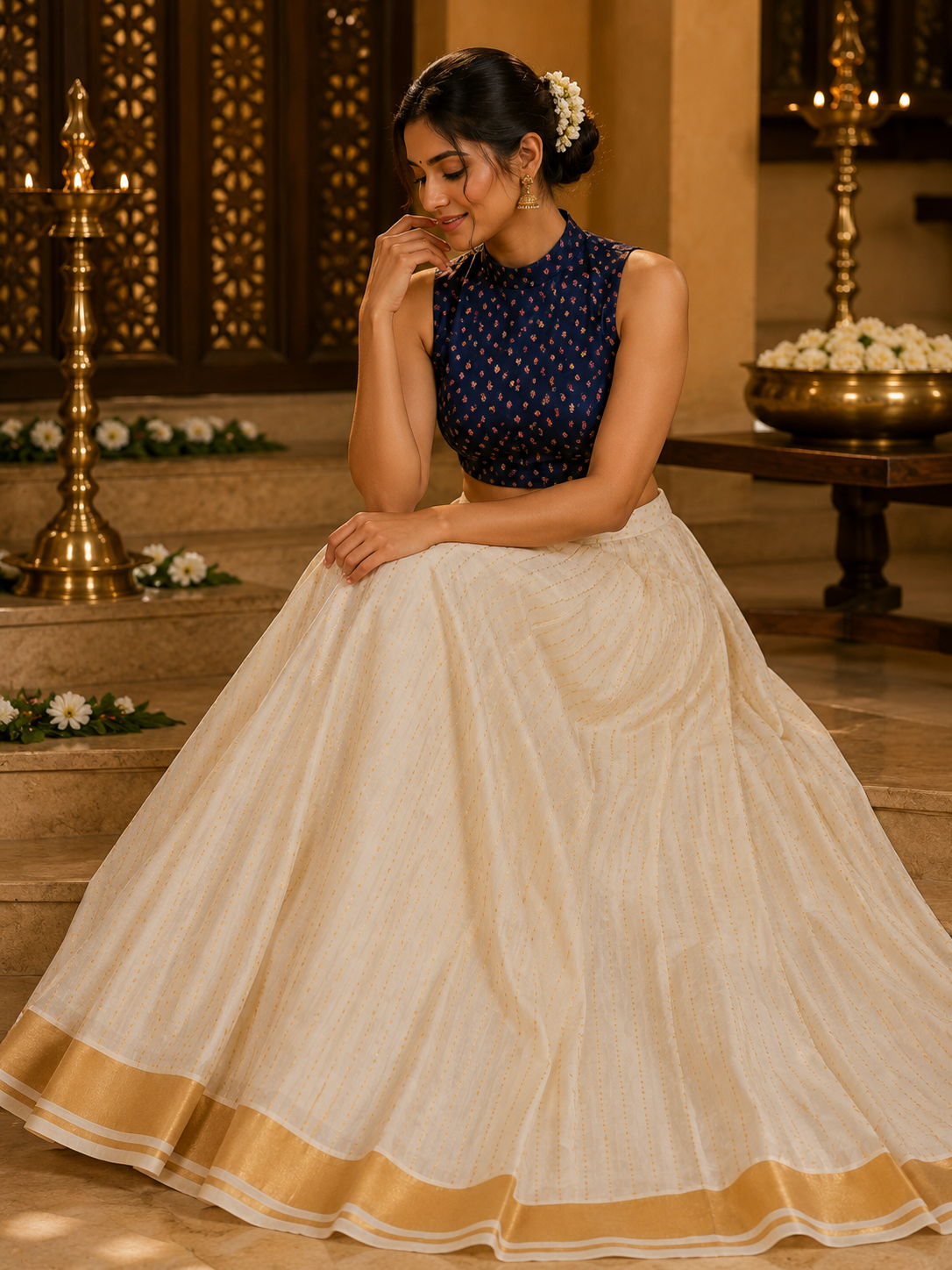 Kerala traditional Design Skirt and Blouse - Ready to wear