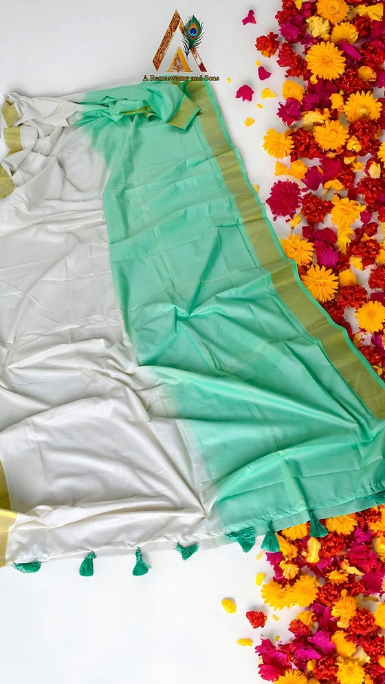 Mul Mul Dye Cotton Saree with kunjalam
