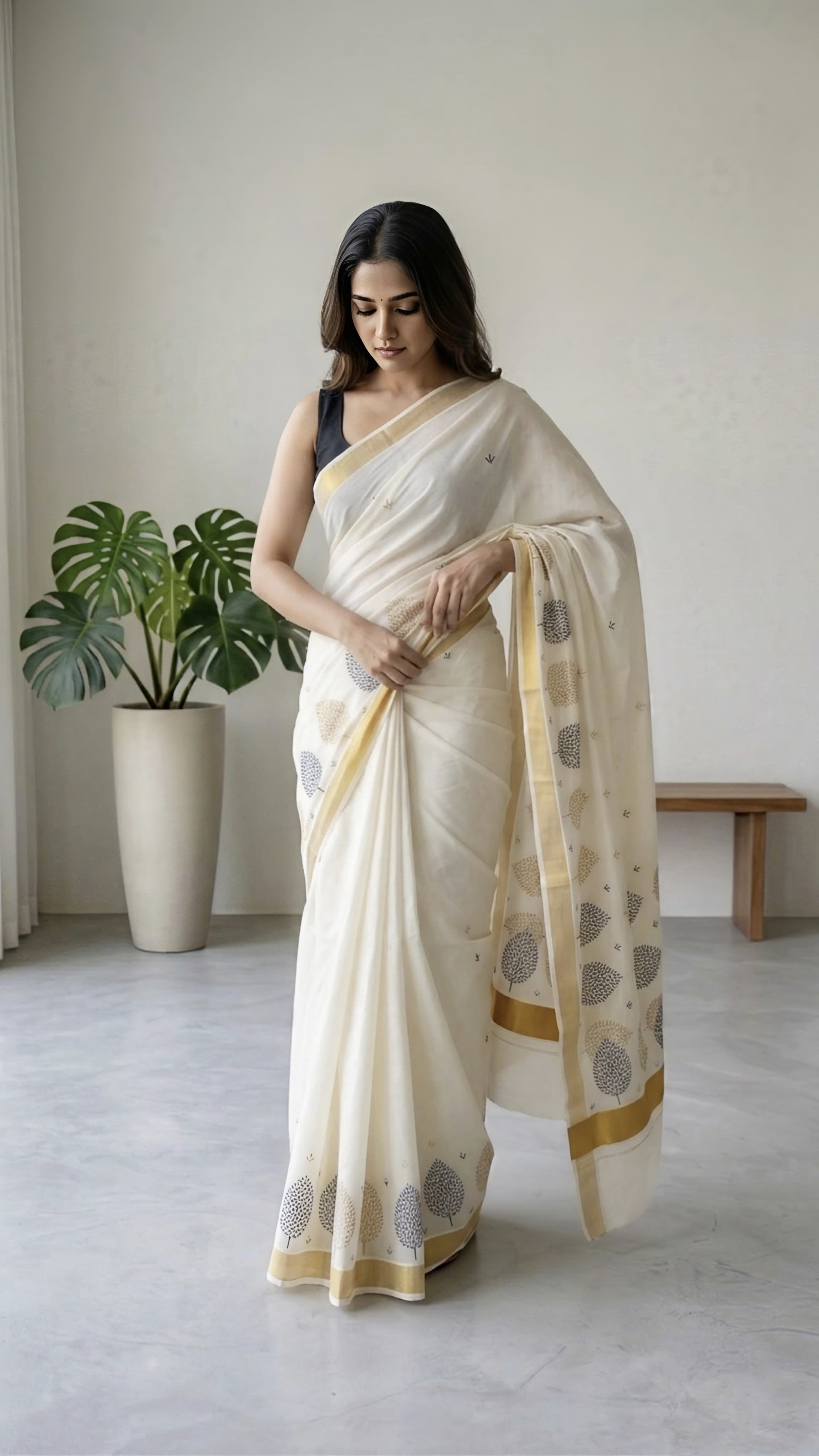 Pure Cotton Embroidery Saree Full body with blouse