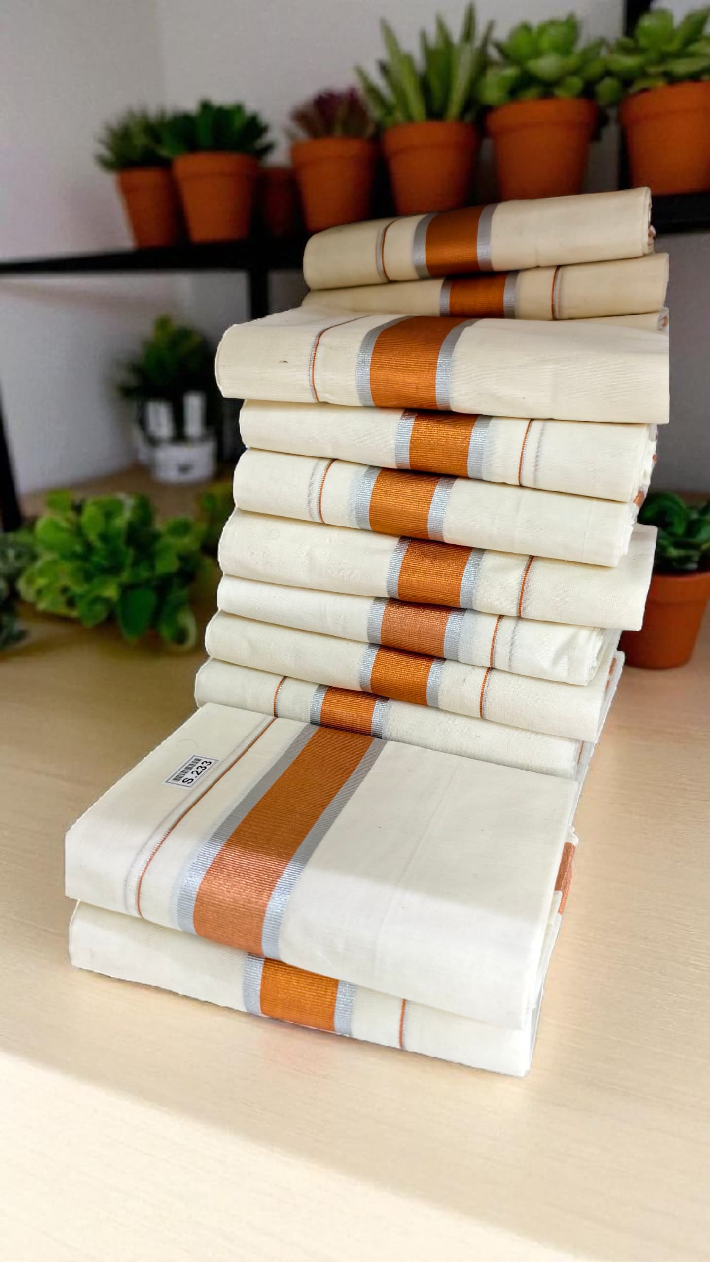 Cotton Set Mundu fancy border extra length | Kuthampully